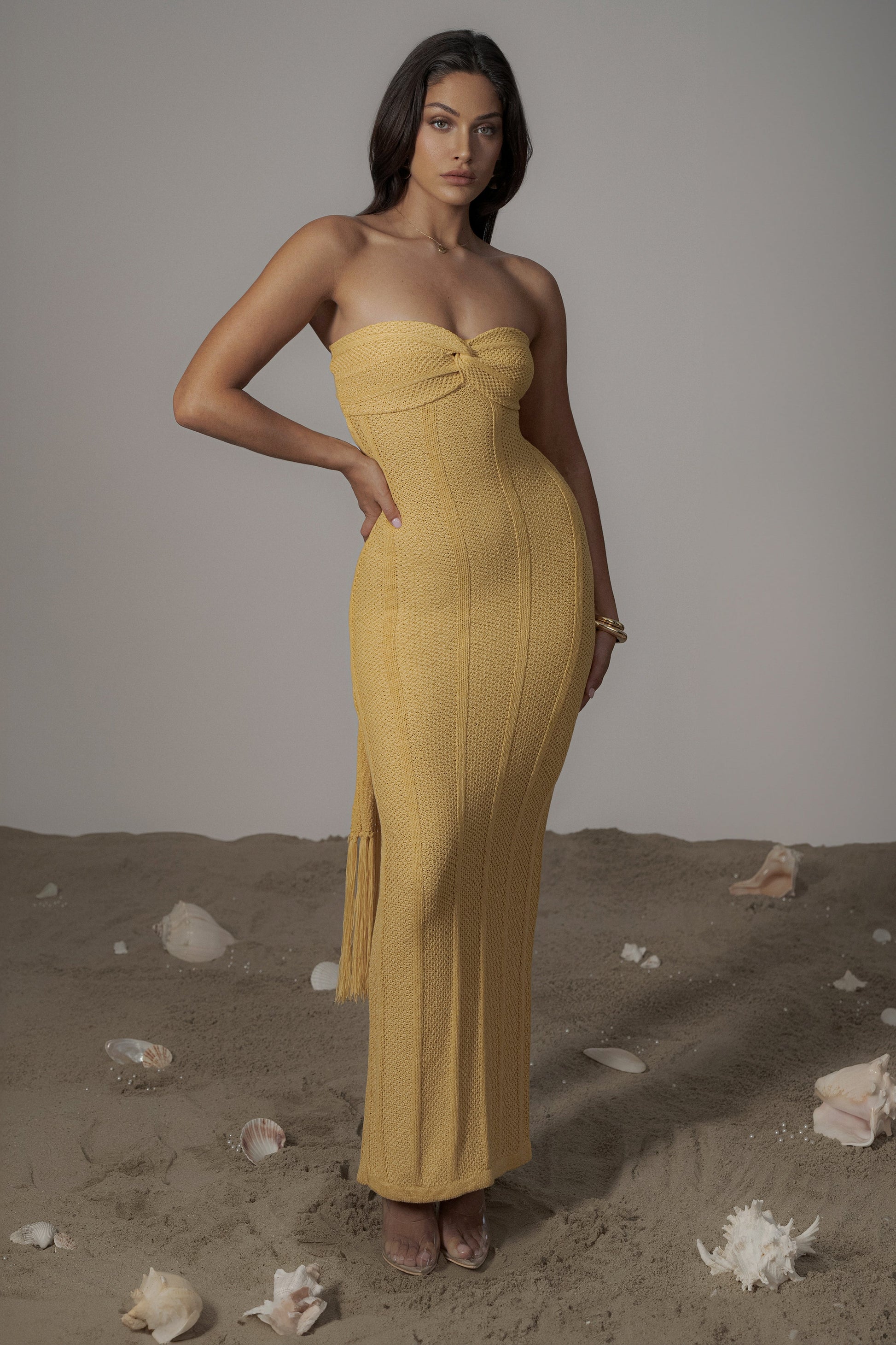 Yellow Blanca Strapless Maxi Dress JLUXLABEL