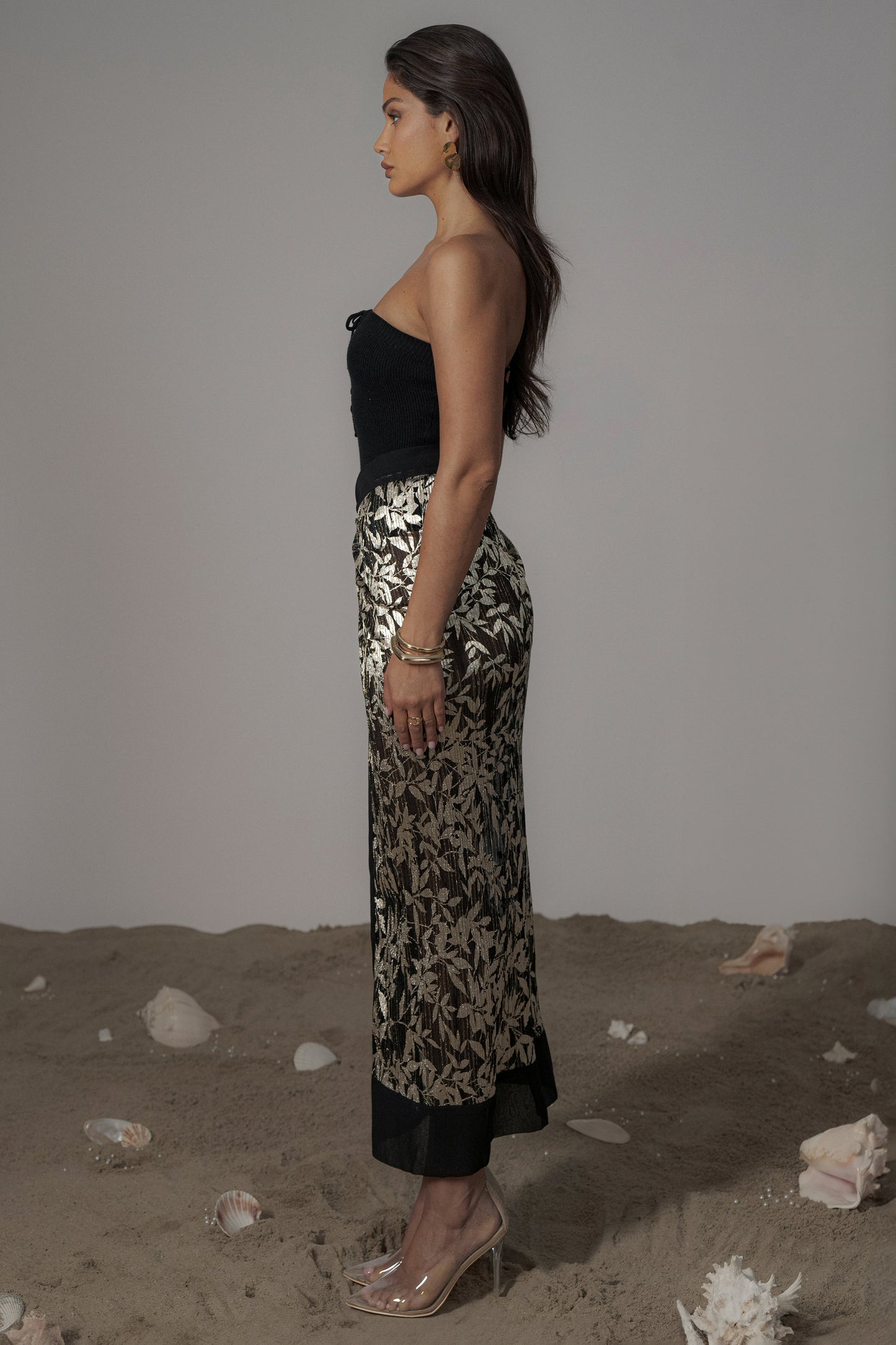 Black Positano Printed Sarong Skirt JLUXLABEL