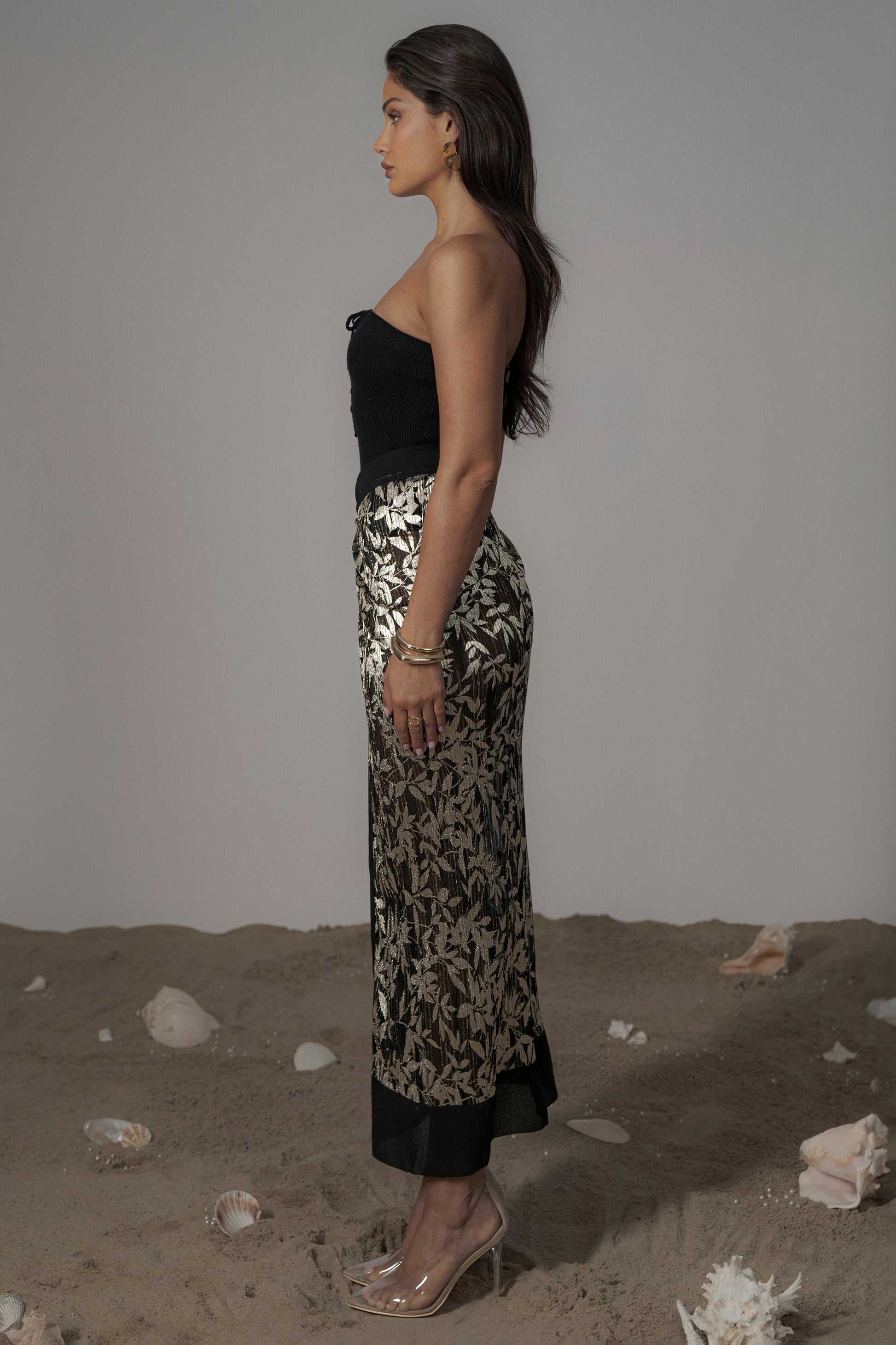 Black Positano Printed Sarong Skirt JLUXLABEL
