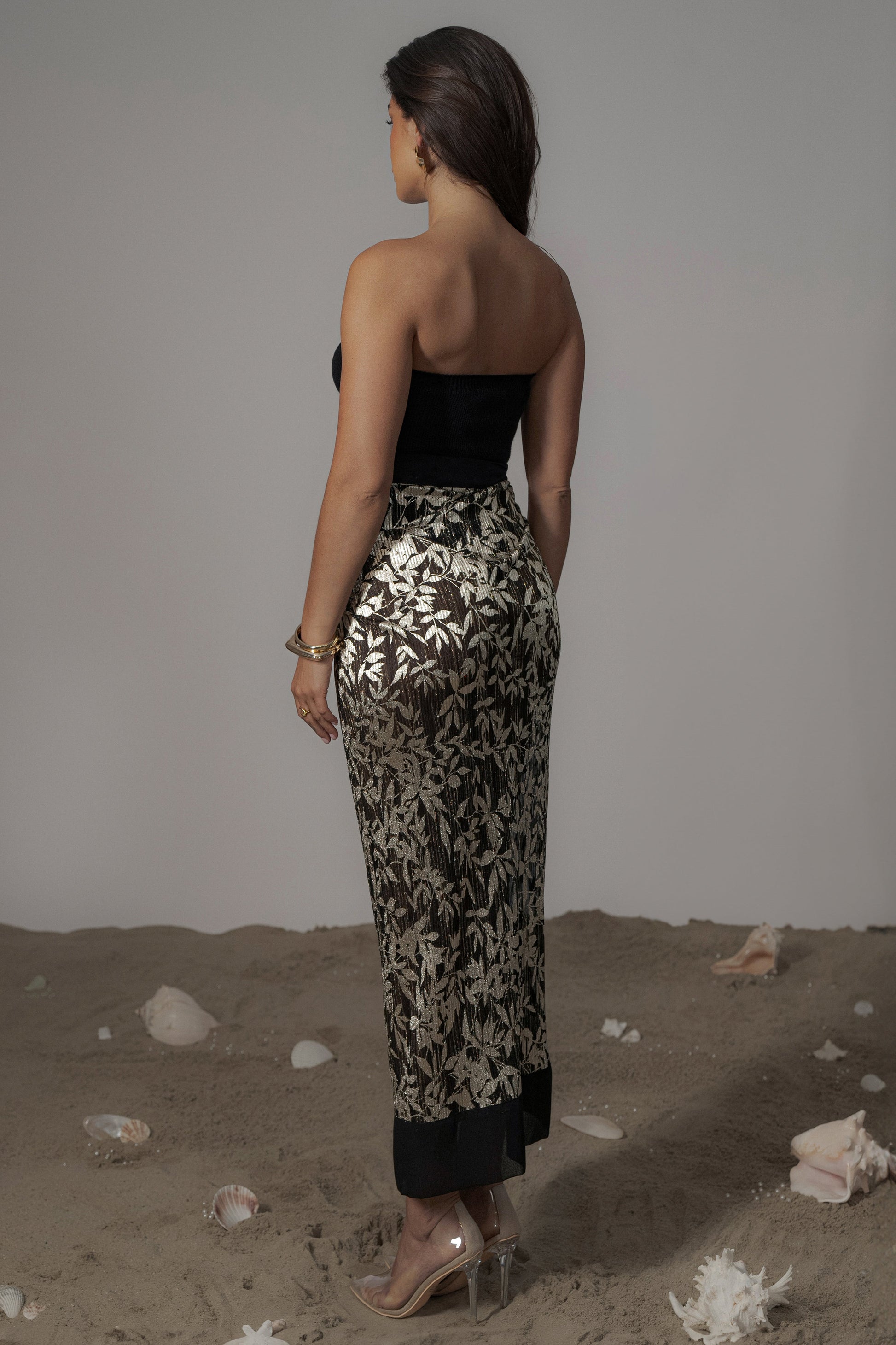 Black Positano Printed Sarong Skirt JLUXLABEL