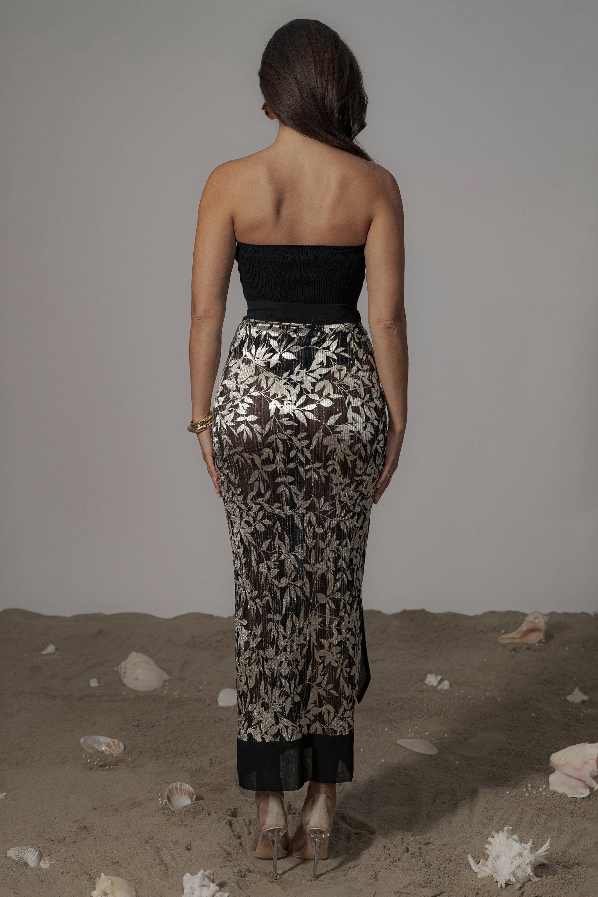 Black Positano Printed Sarong Skirt JLUXLABEL