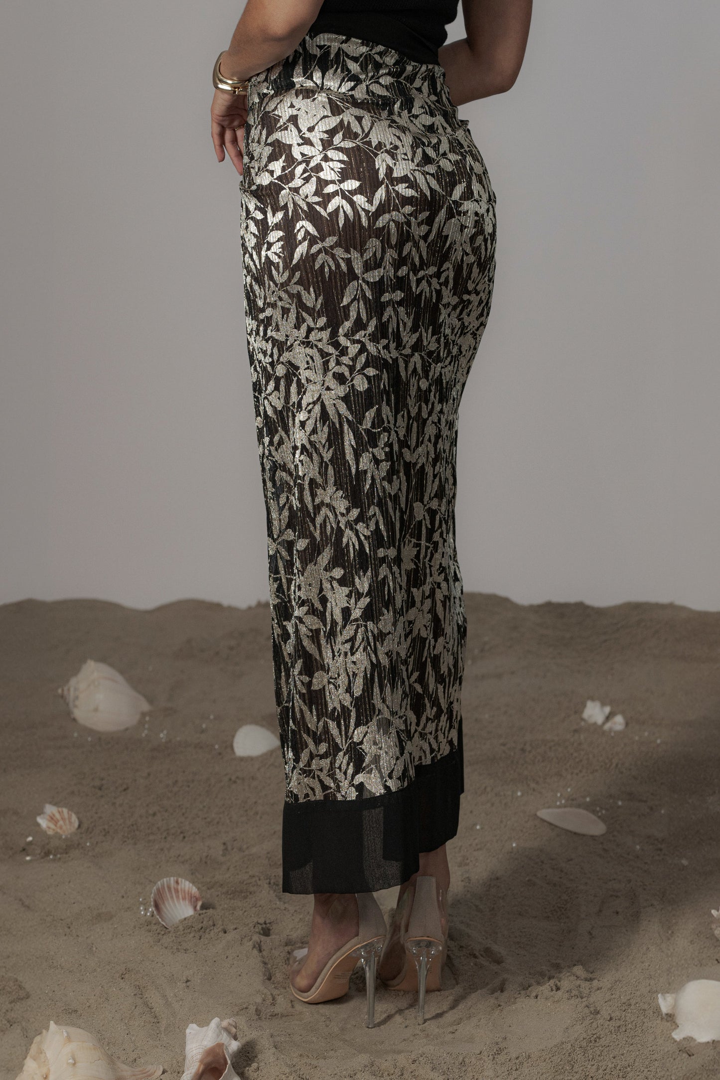 Black Positano Printed Sarong Skirt JLUXLABEL