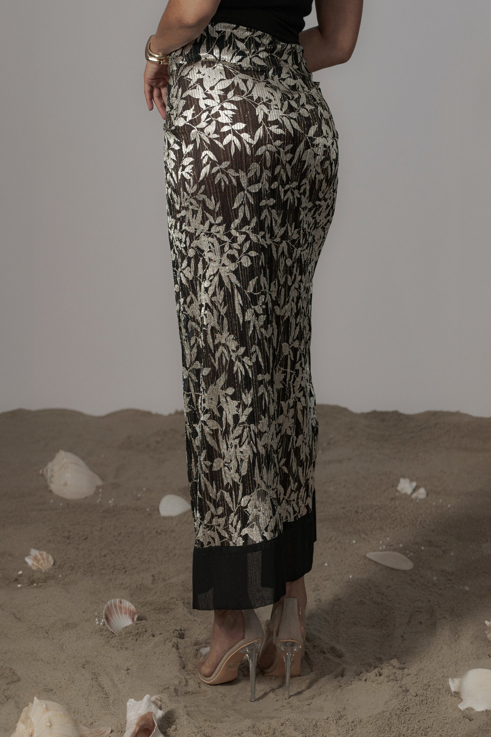 Black Positano Printed Sarong Skirt JLUXLABEL