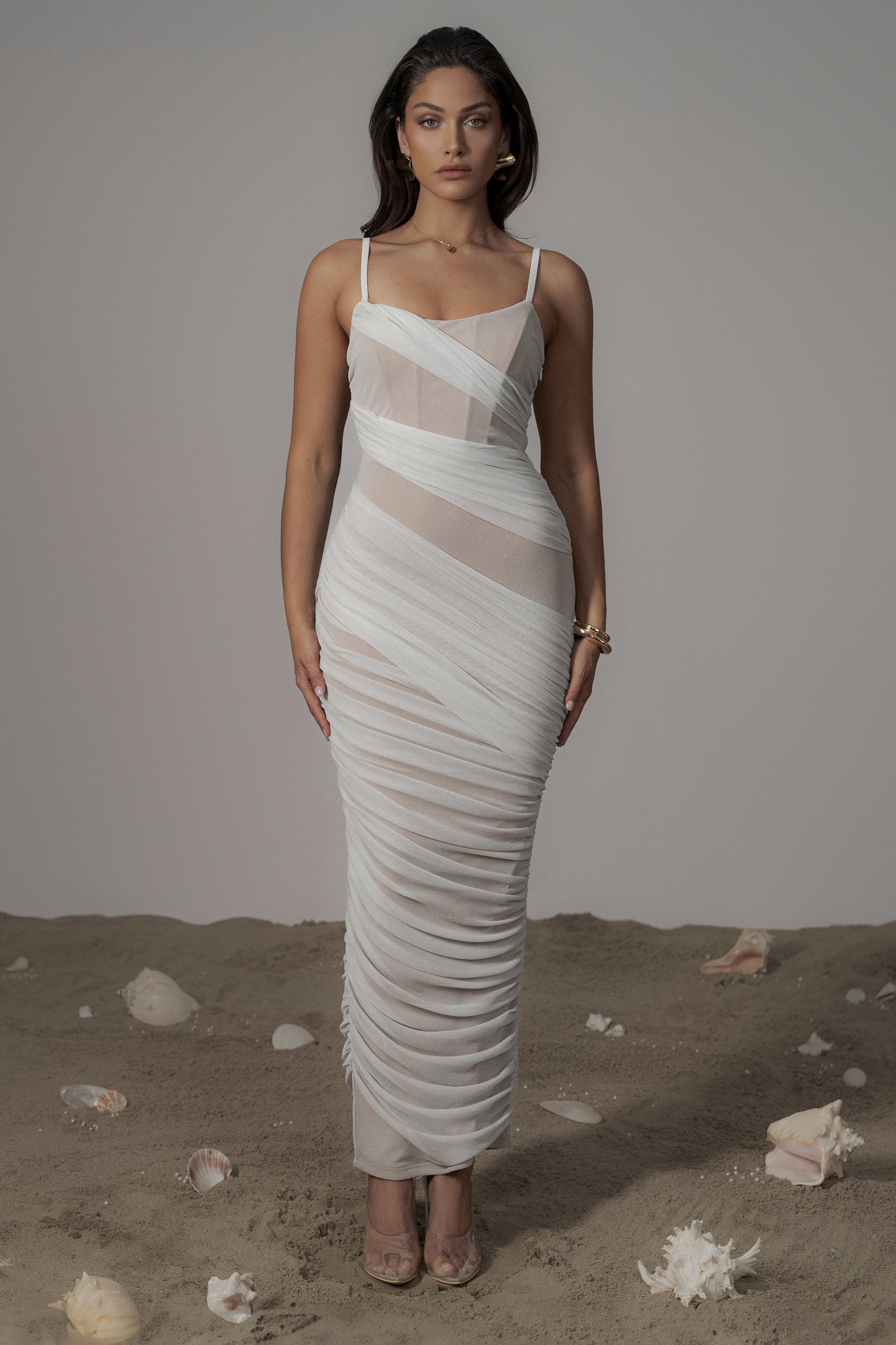 Ivory Catalina Lurex Knit Maxi Dress JLUXLABEL