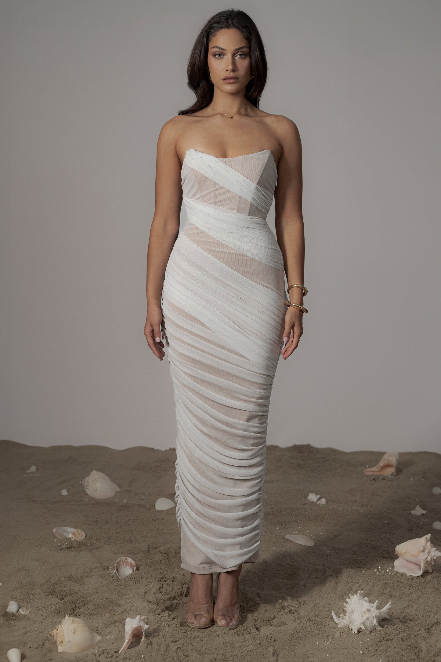 Ivory Catalina Lurex Knit Maxi Dress JLUXLABEL