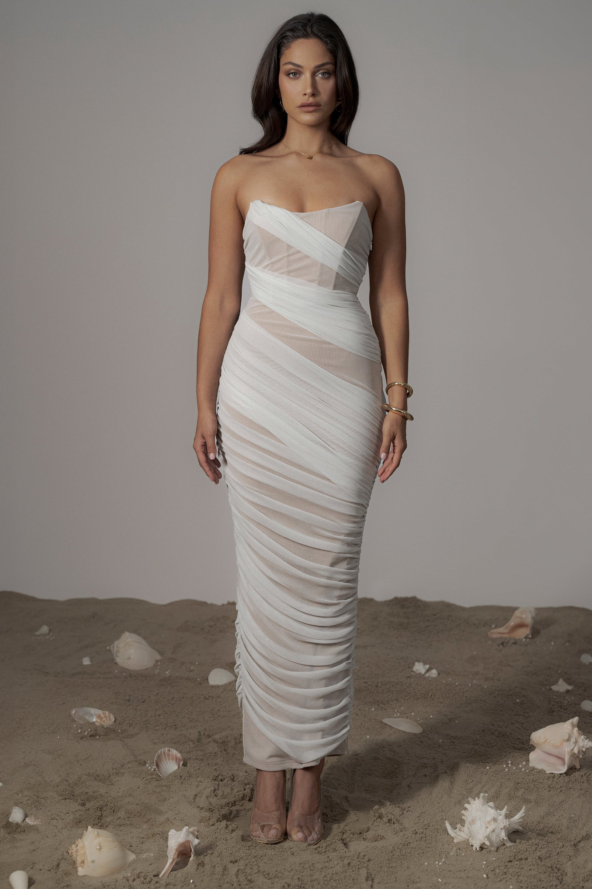 Ivory Catalina Lurex Knit Maxi Dress JLUXLABEL