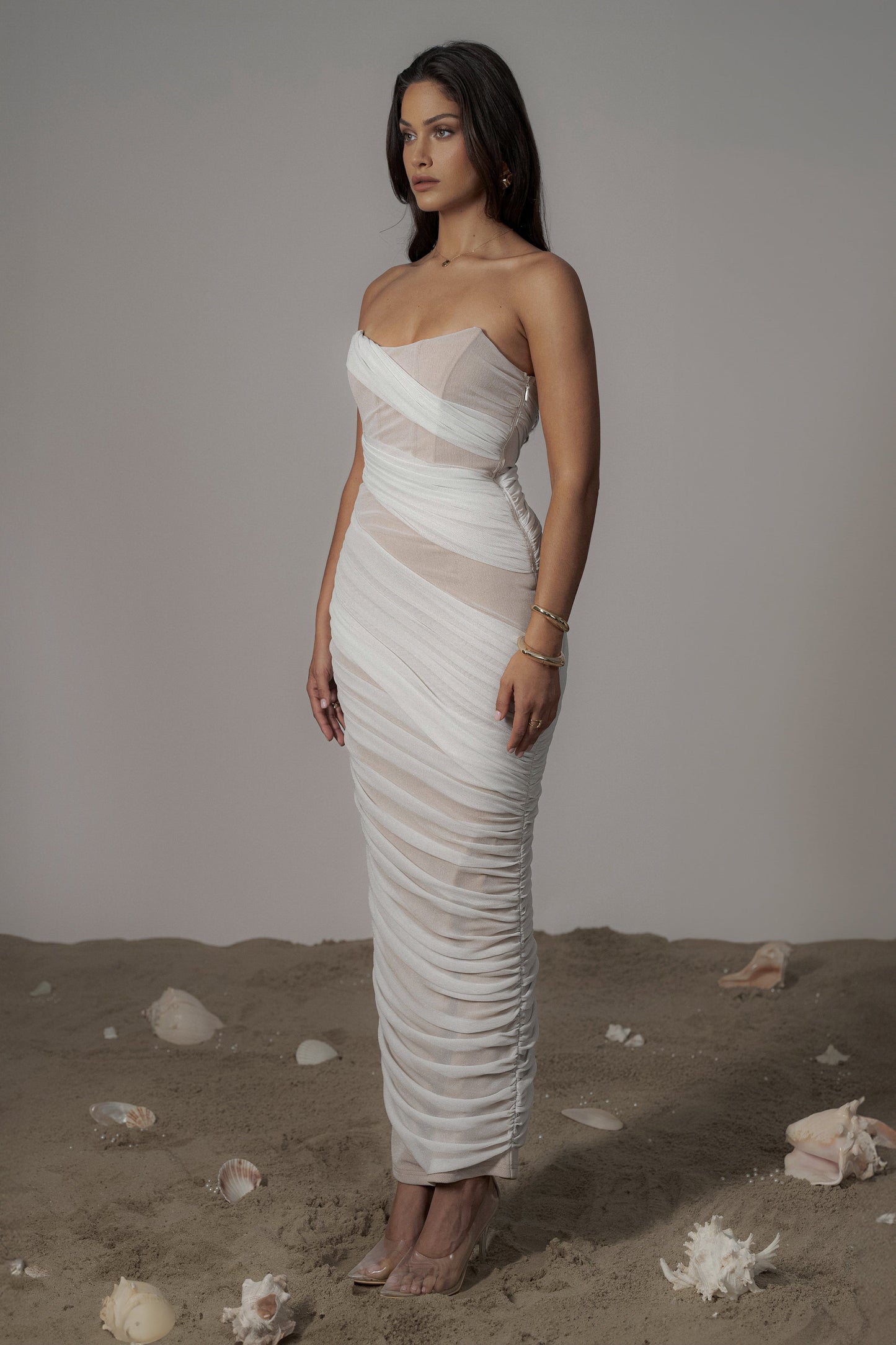 Ivory Catalina Lurex Knit Maxi Dress JLUXLABEL