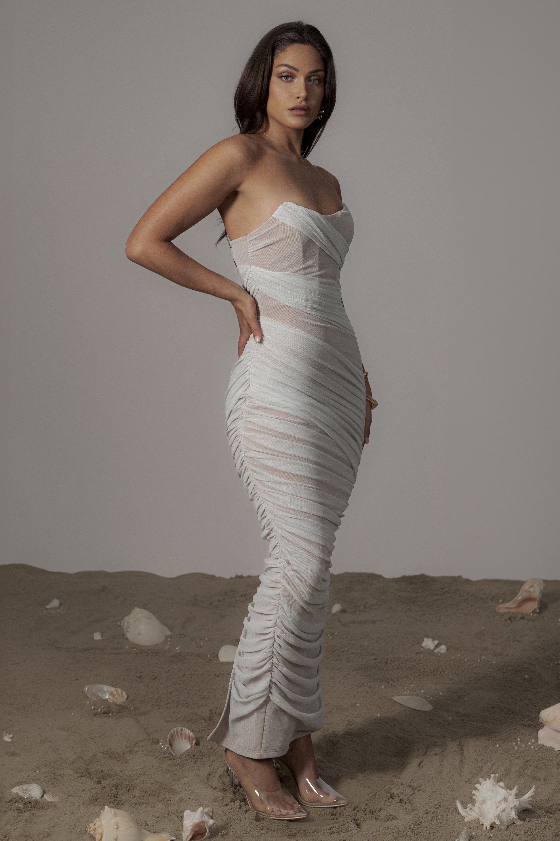 Ivory Catalina Lurex Knit Maxi Dress JLUXLABEL