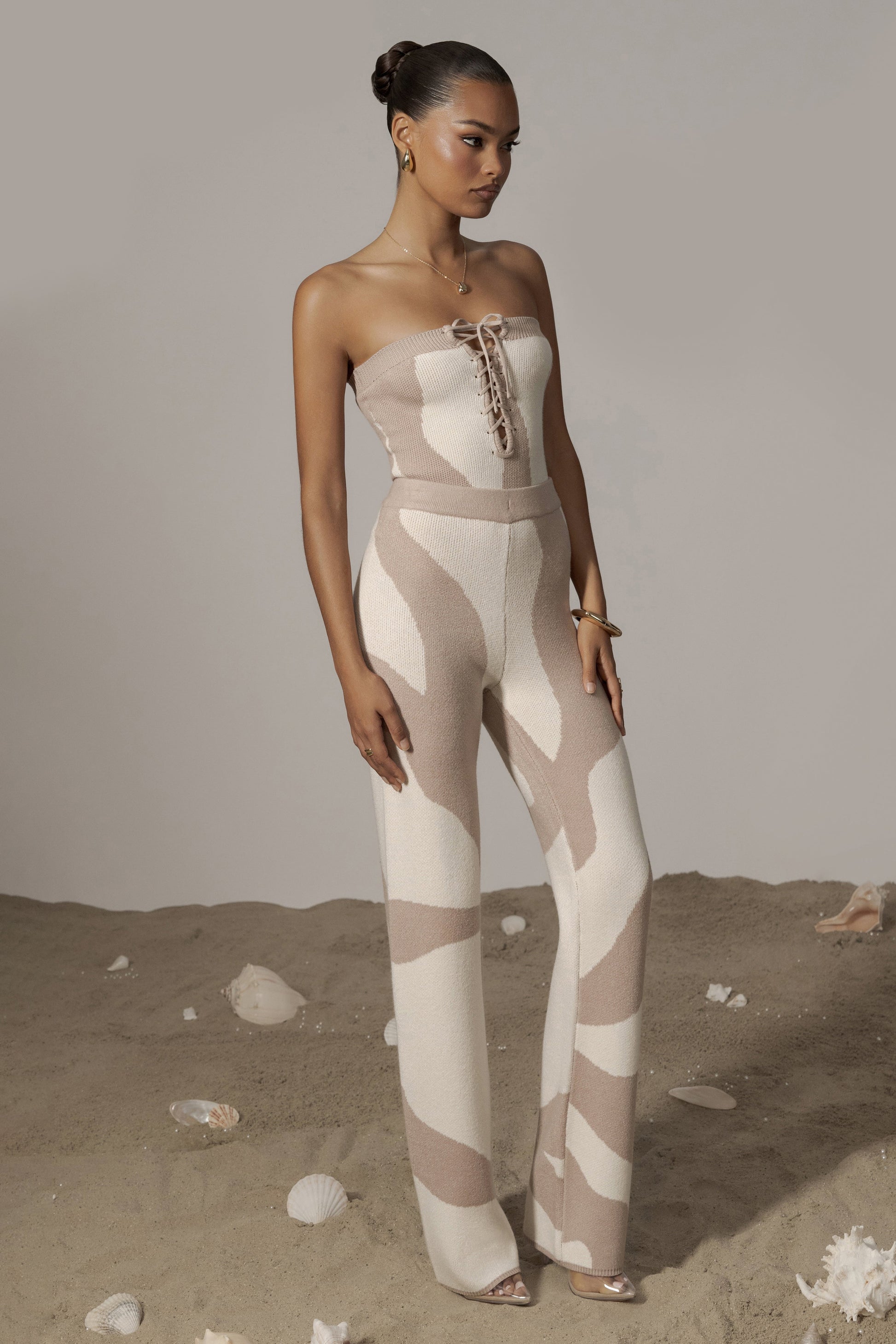Beige Abstract Seabound Bodysuit JLUXLABEL