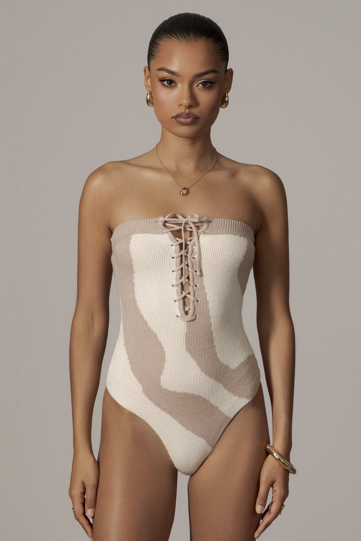 Beige Abstract Seabound Bodysuit JLUXLABEL