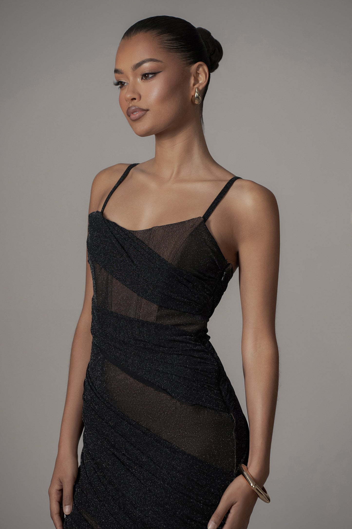 Black Catalina Lurex Knit Maxi Dress JLUXLABEL