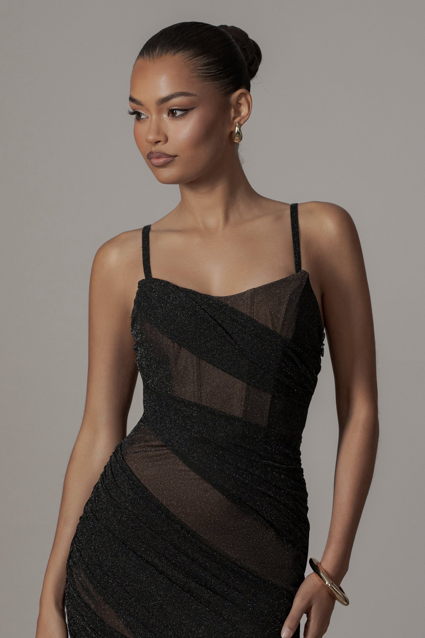 Black Catalina Lurex Knit Maxi Dress JLUXLABEL