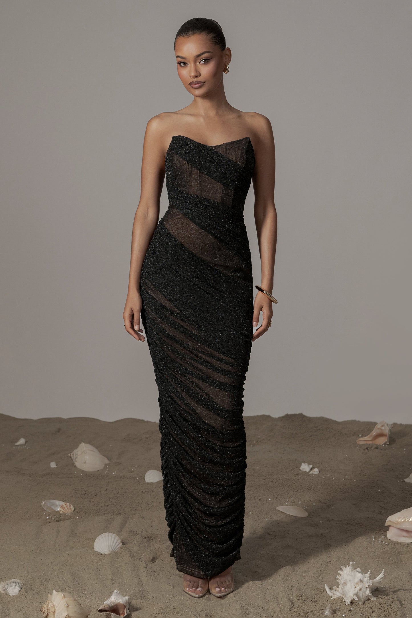 Black Catalina Lurex Knit Maxi Dress JLUXLABEL