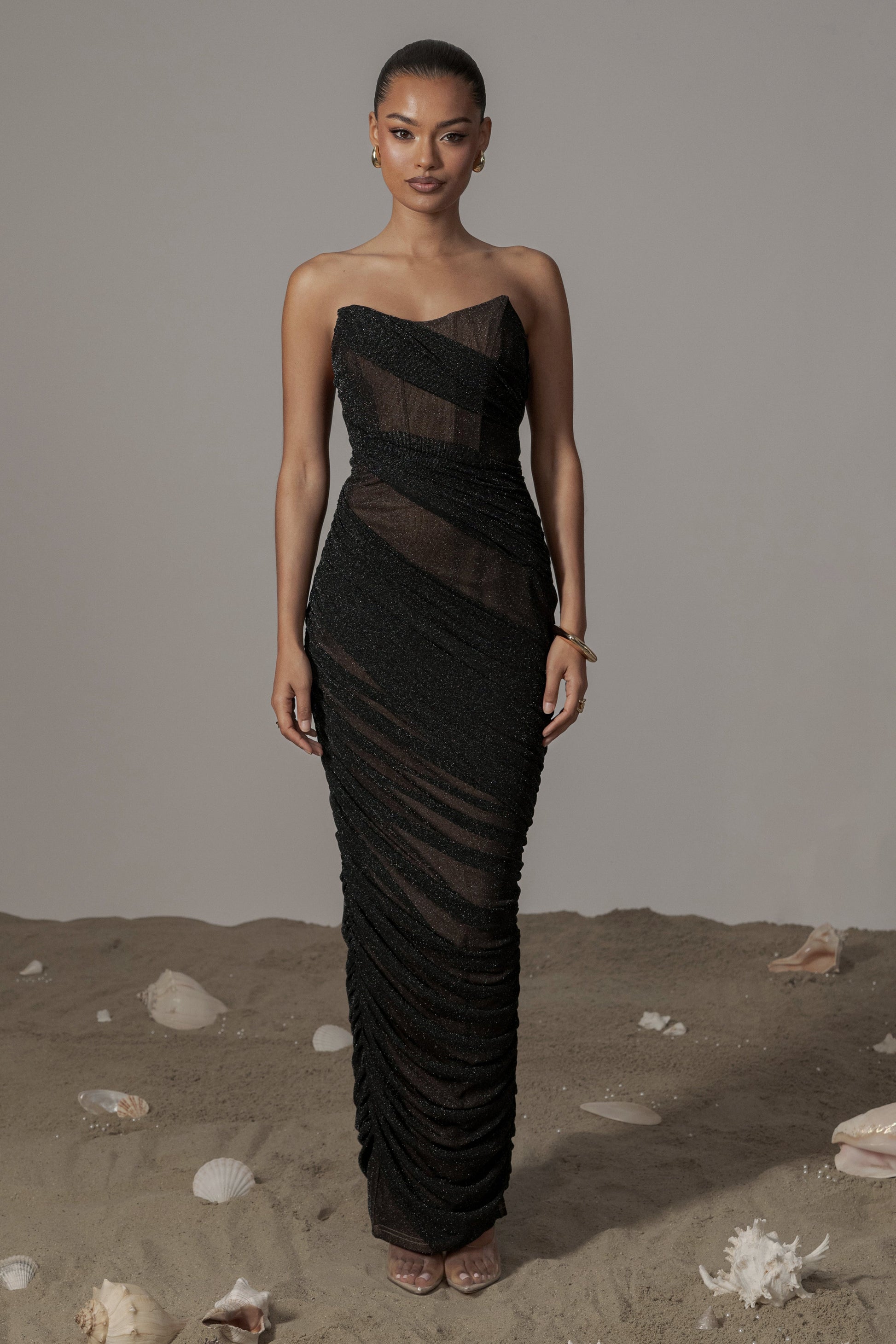 Black Catalina Lurex Knit Maxi Dress JLUXLABEL
