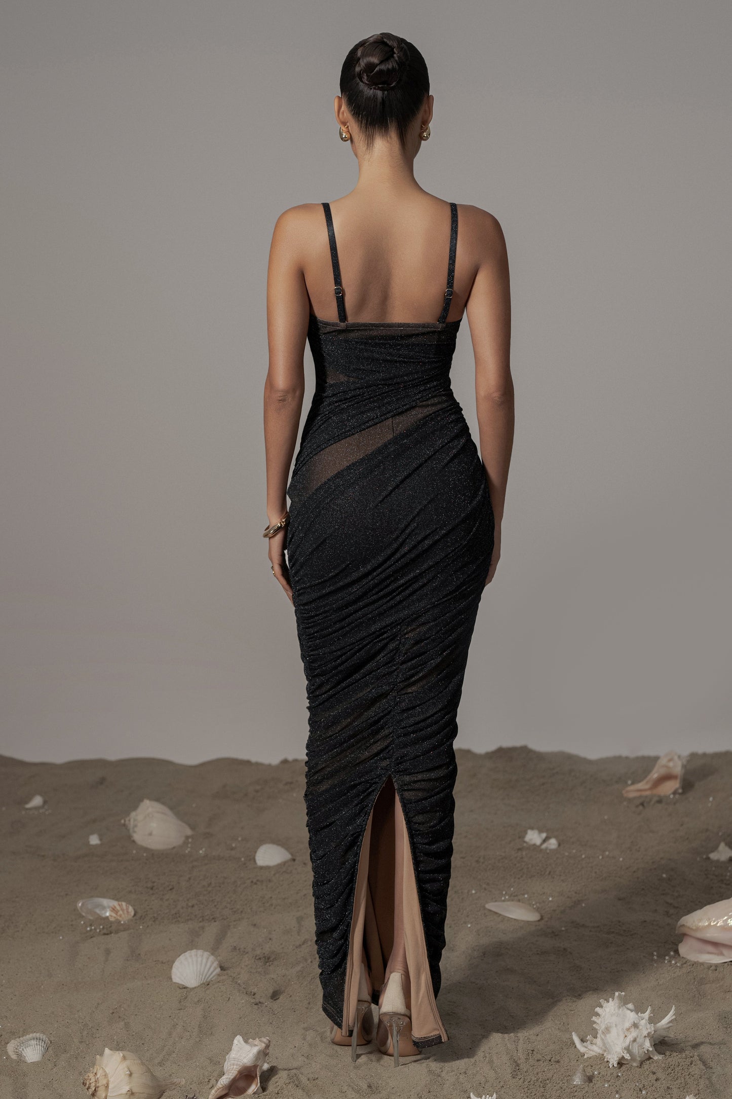 Black Catalina Lurex Knit Maxi Dress JLUXLABEL