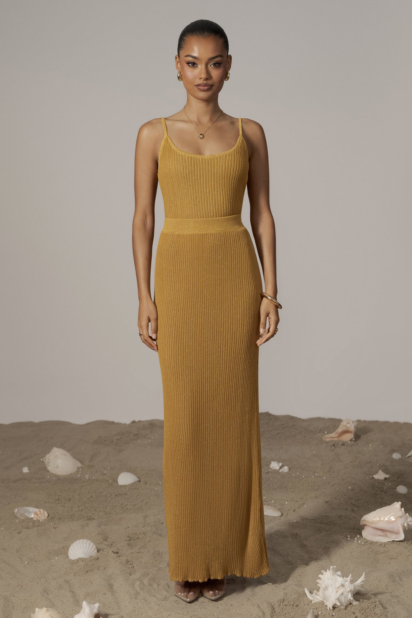 Mustard Serena Ribbed Skirt Set JLUXLABEL