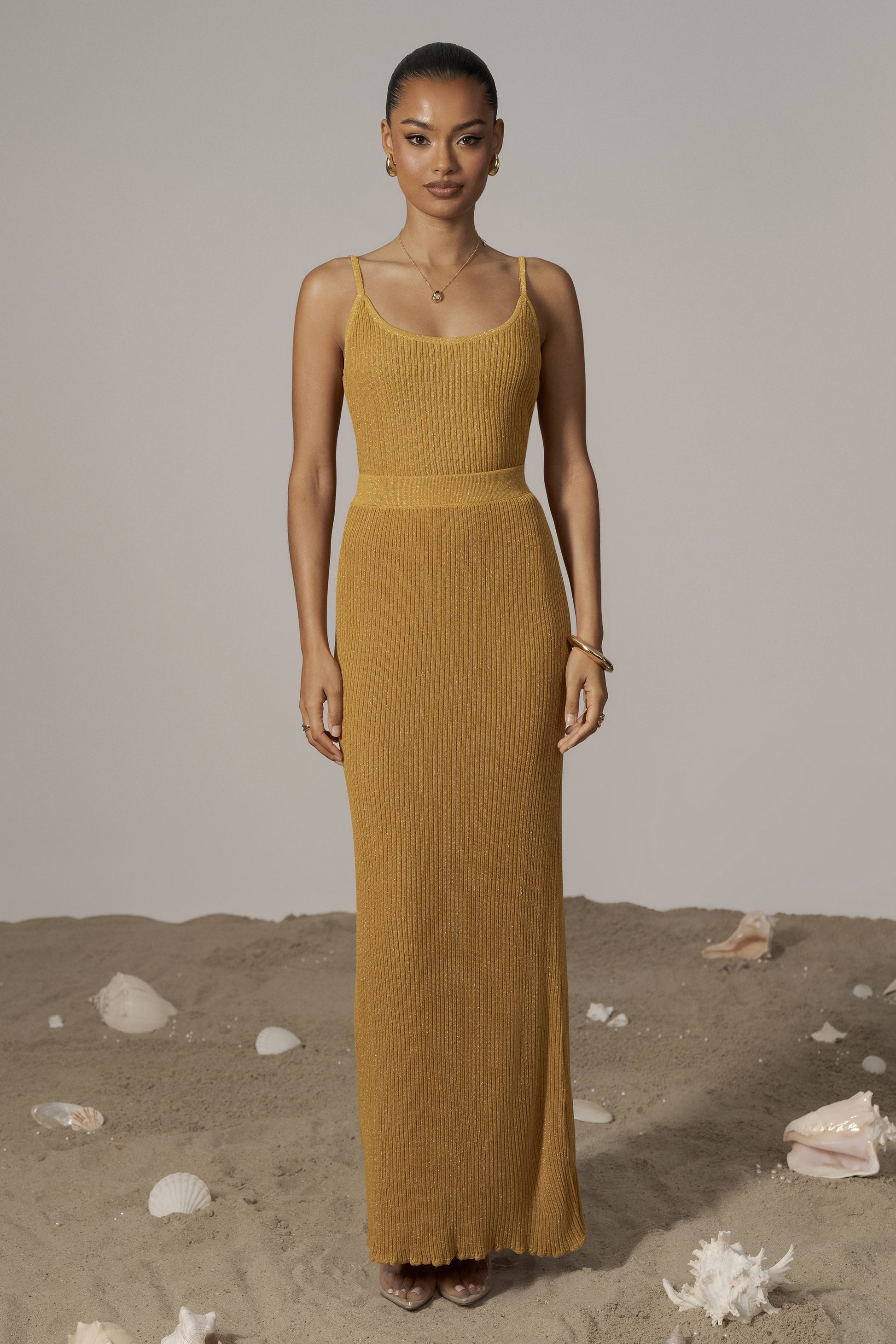 Mustard Serena Ribbed Skirt Set JLUXLABEL