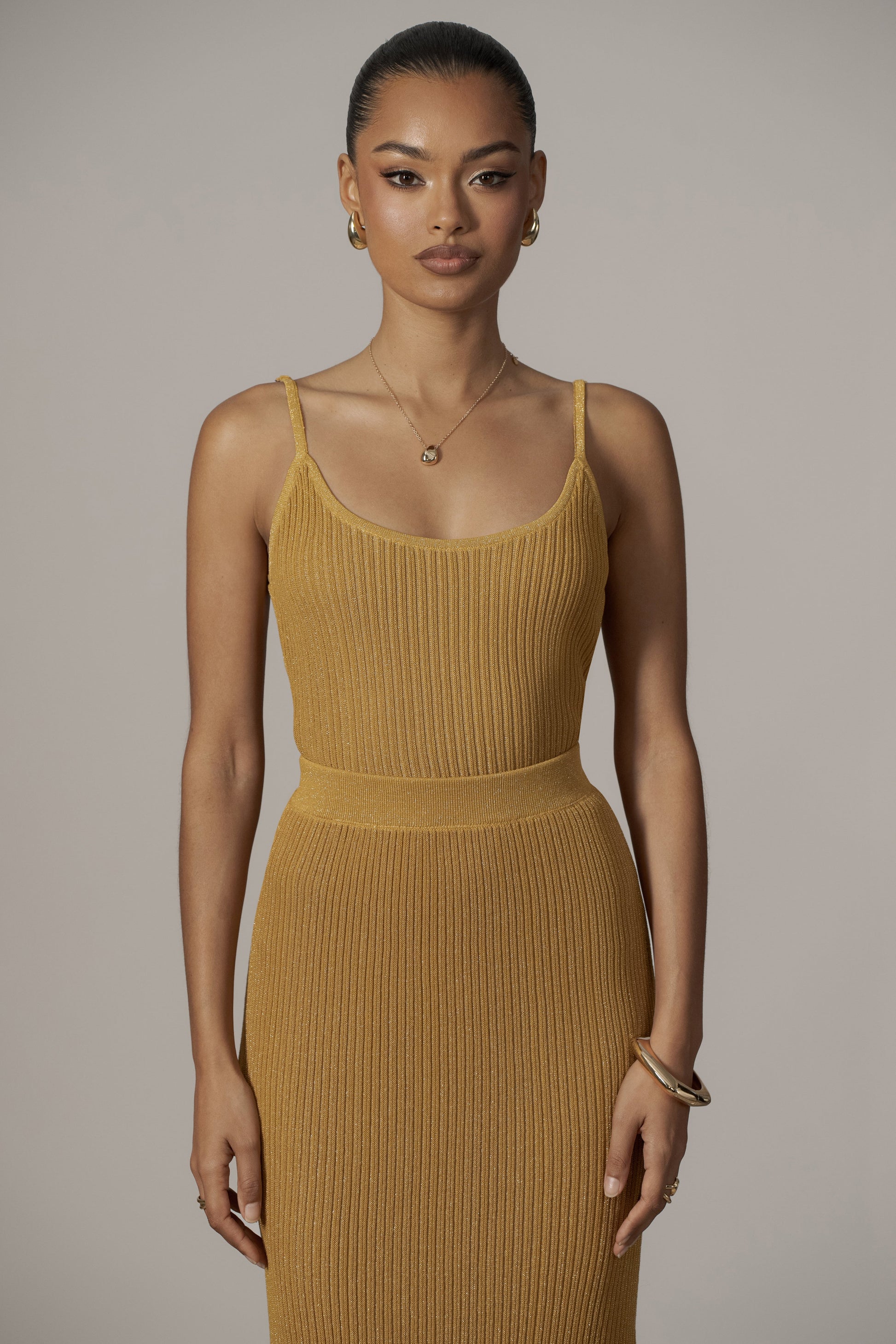 Mustard Serena Ribbed Skirt Set JLUXLABEL