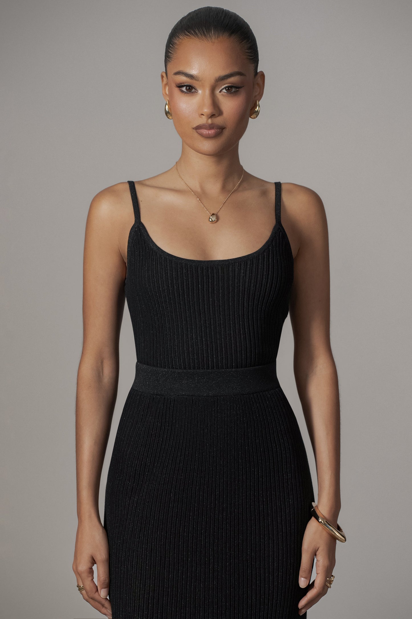 Black Serena Ribbed Skirt Set JLUXLABEL