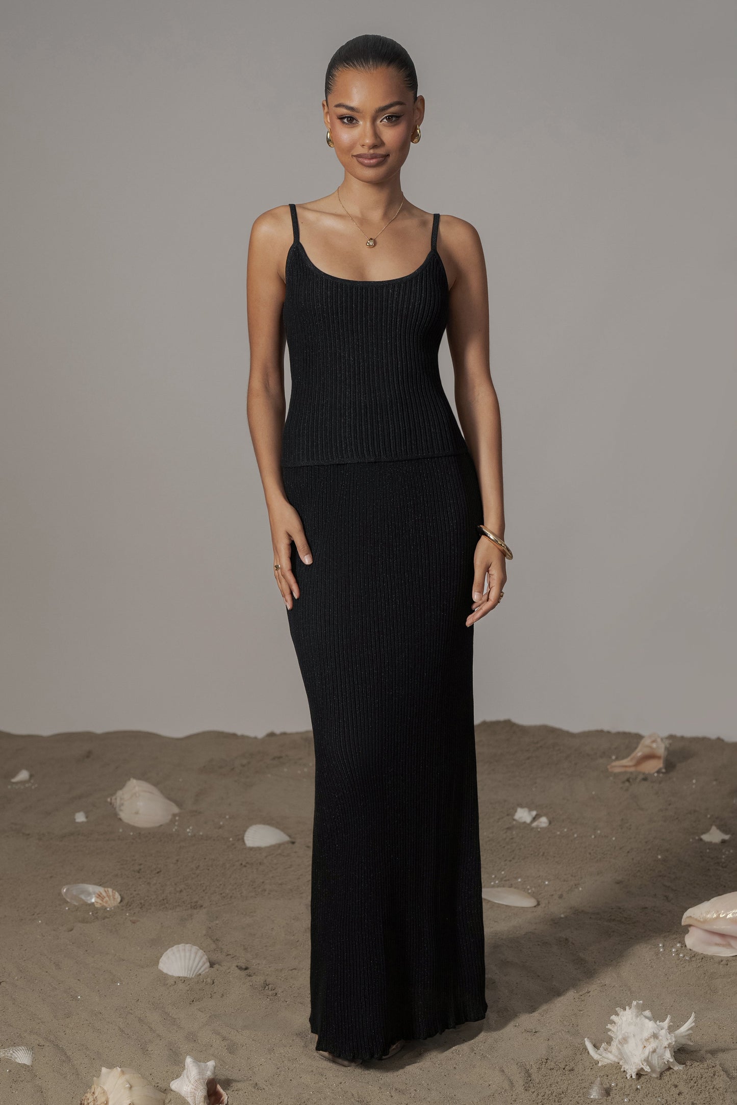 Black Serena Ribbed Skirt Set JLUXLABEL