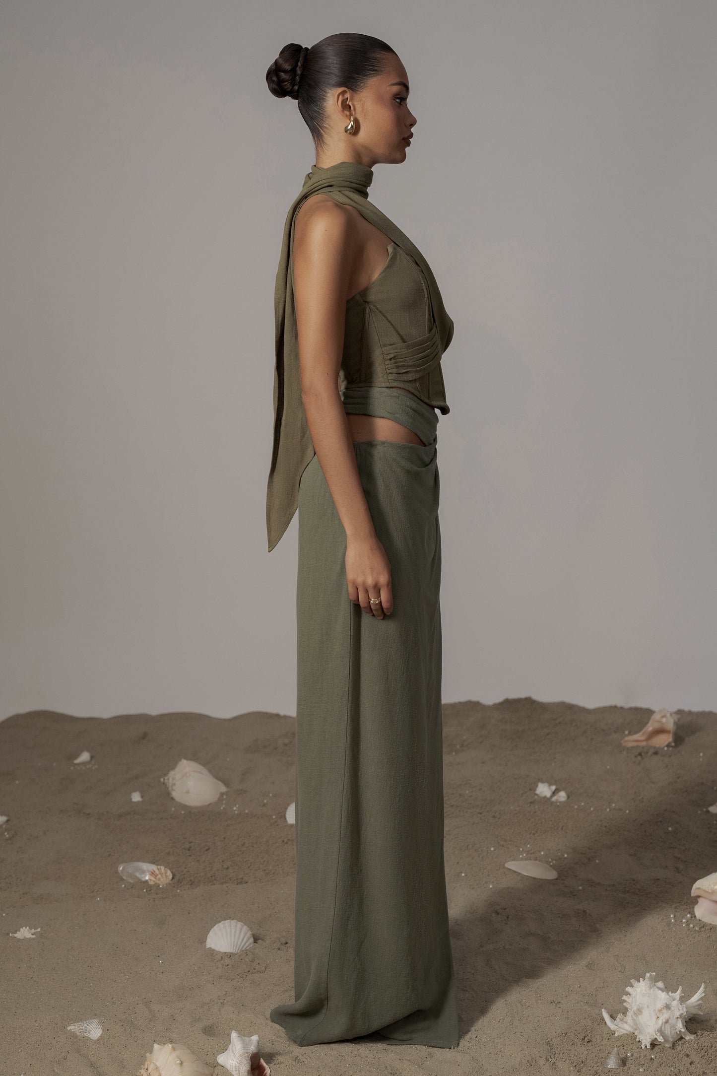 Olive Coastal Bliss Linen Bustier JLUXLABEL