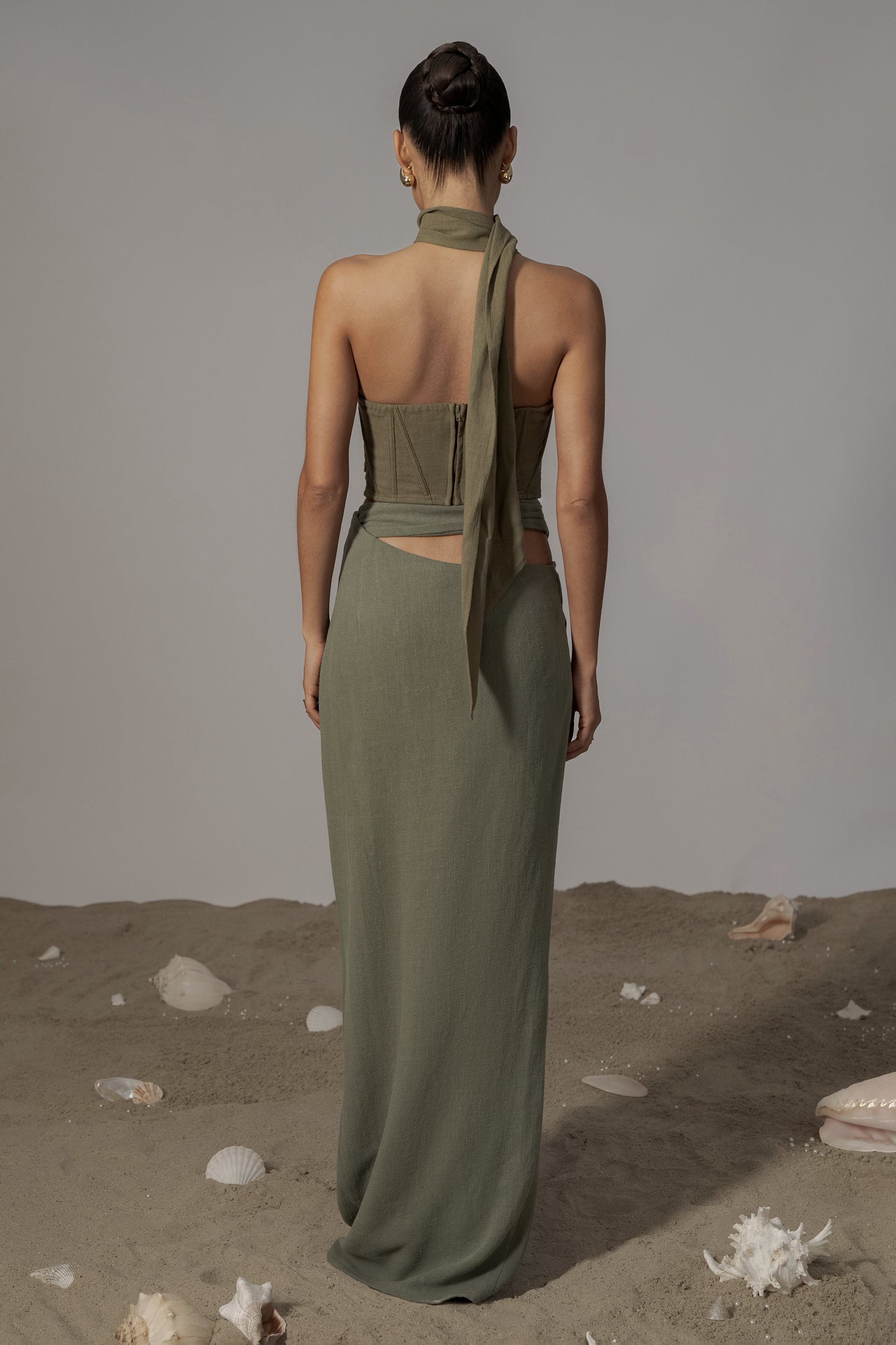 Olive Coastal Bliss Linen Bustier JLUXLABEL