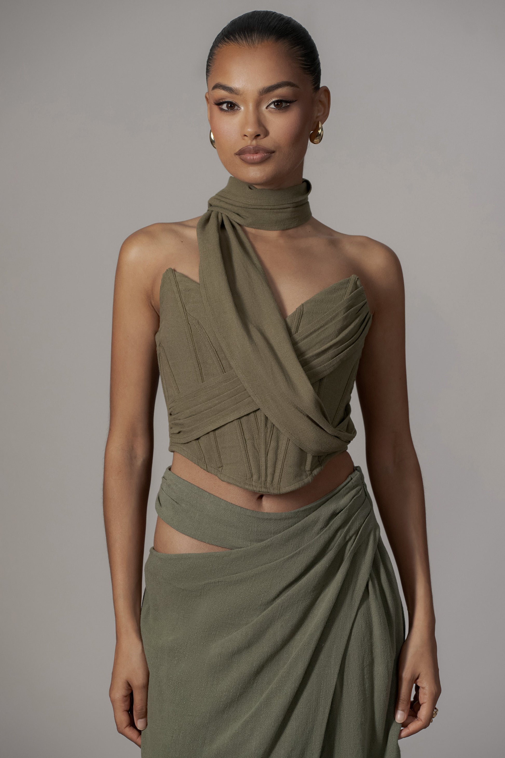 Olive Coastal Bliss Linen Bustier JLUXLABEL