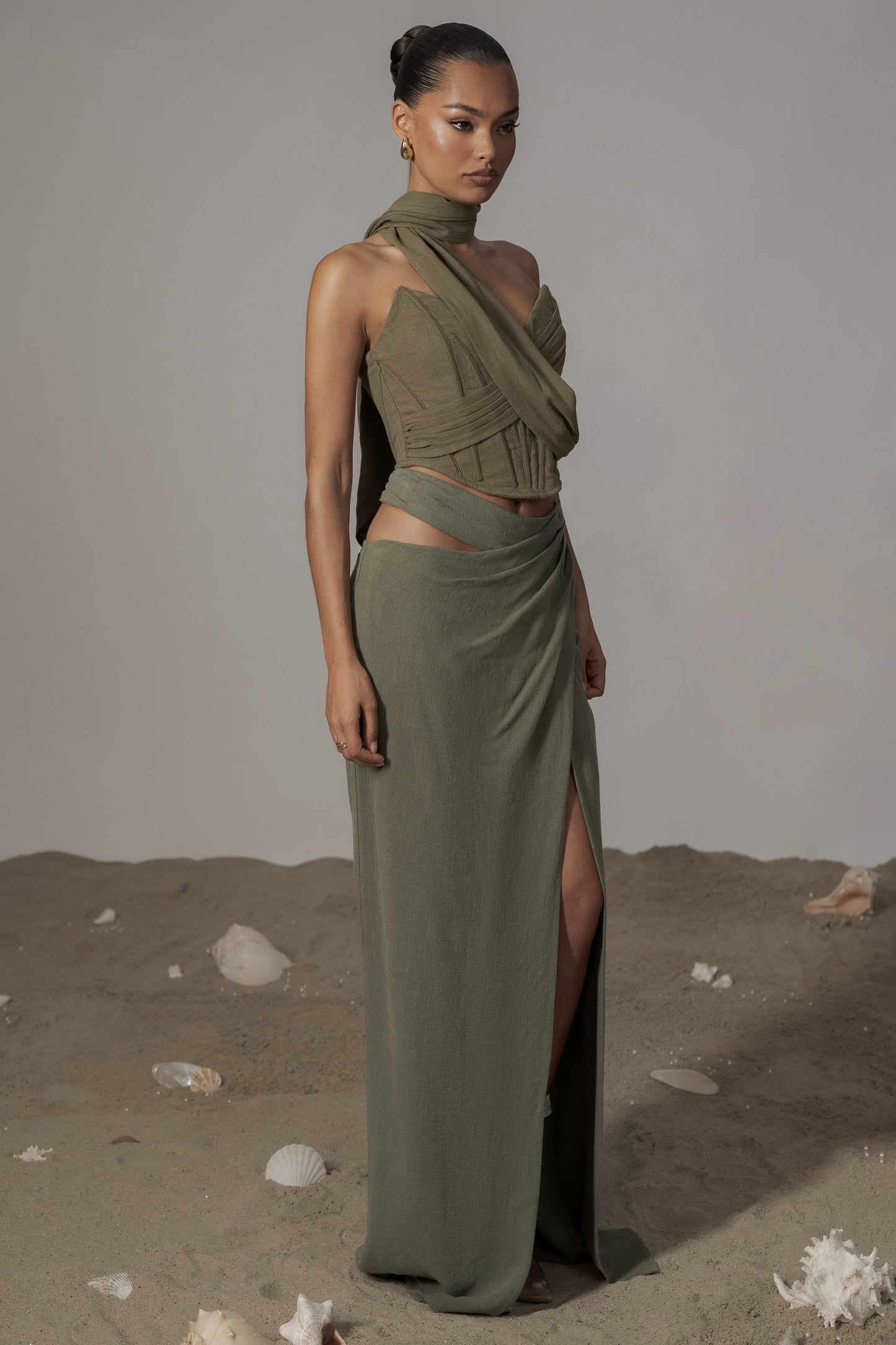 Olive Coastal Bliss Linen Bustier JLUXLABEL