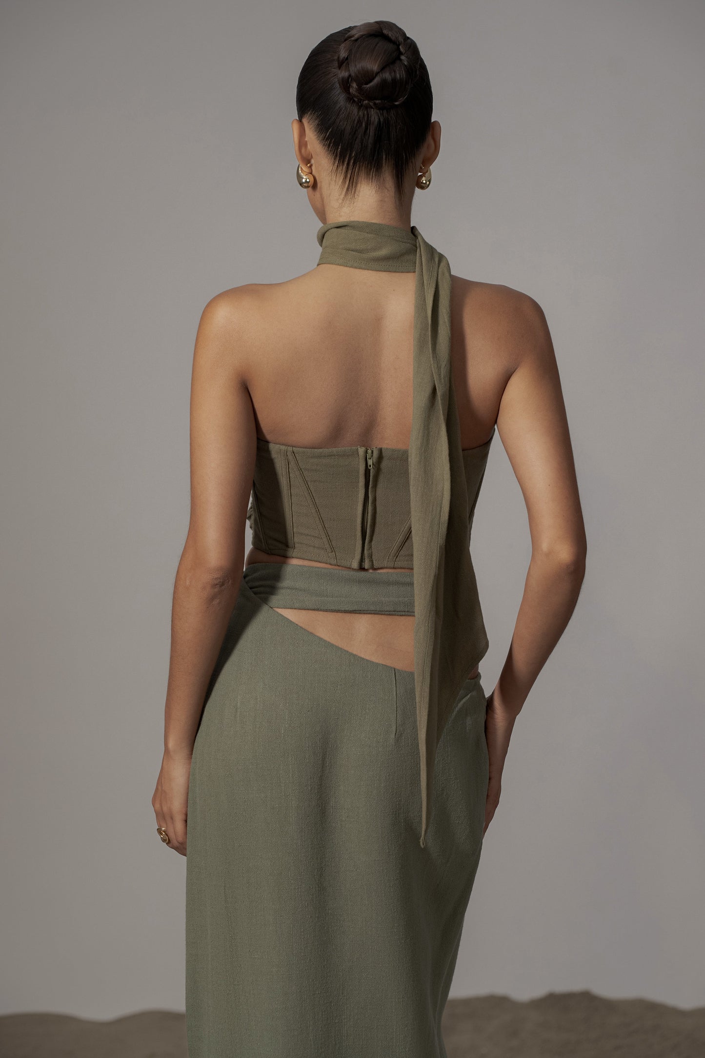 Olive Coastal Bliss Linen Bustier JLUXLABEL