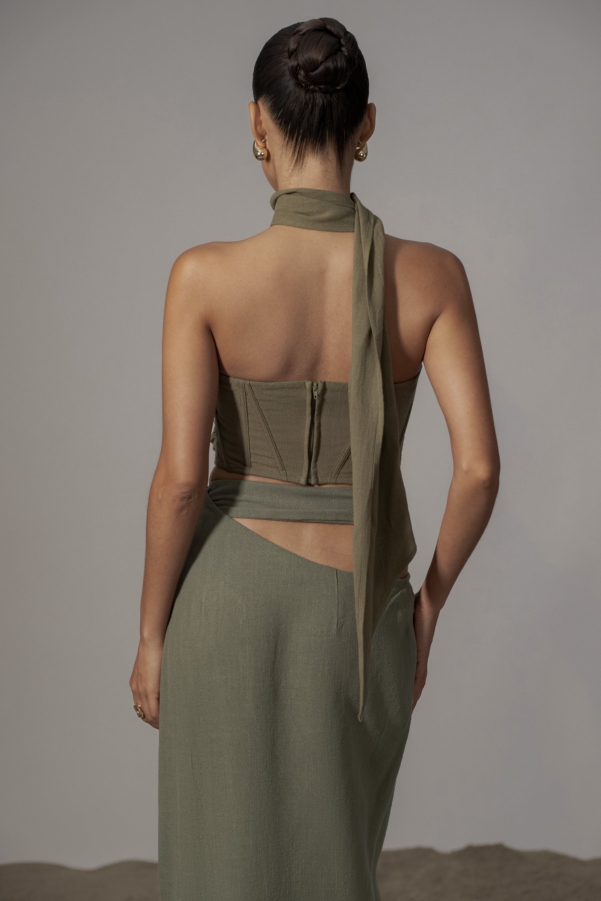 Olive Coastal Bliss Linen Bustier JLUXLABEL