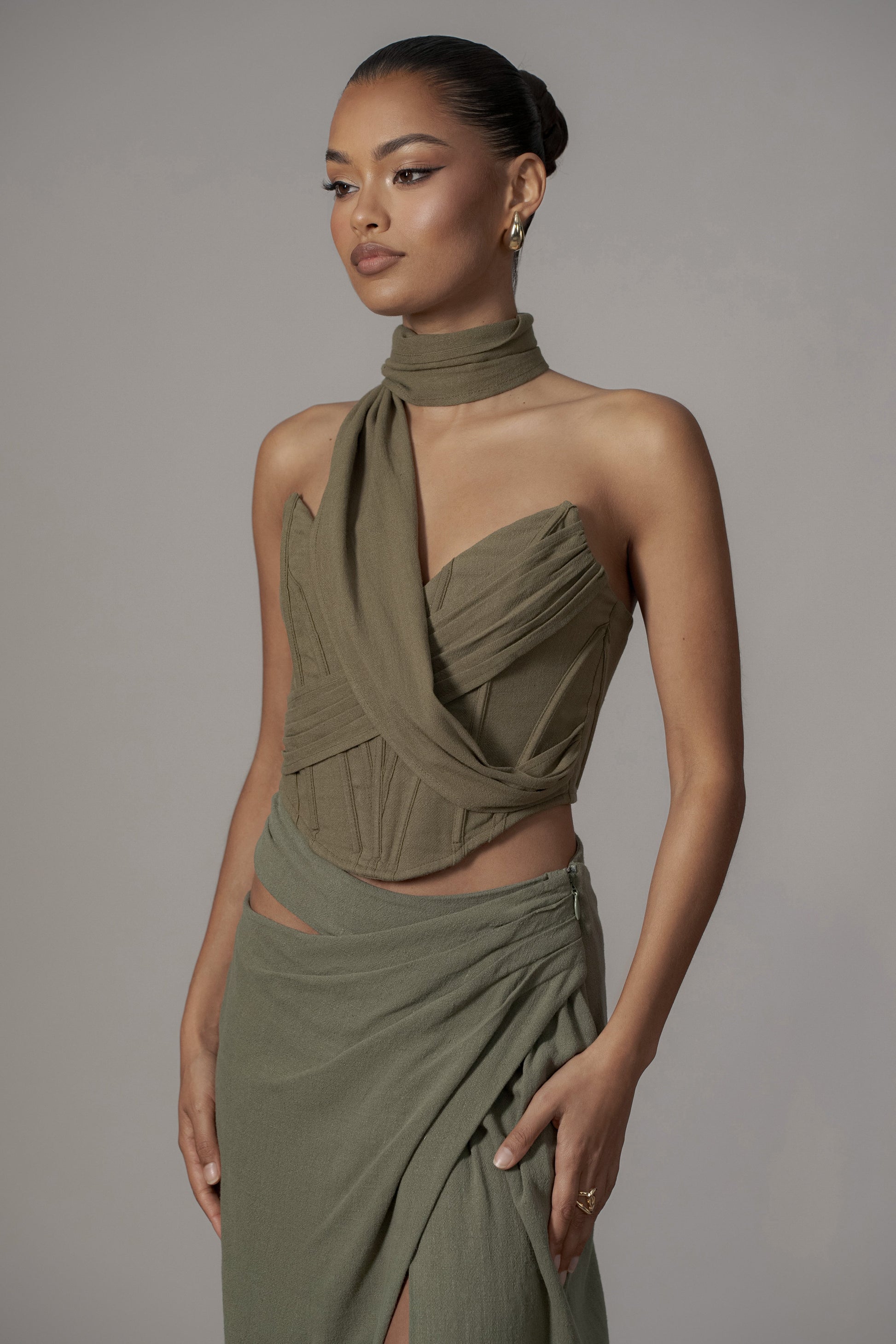 Olive Coastal Bliss Linen Bustier JLUXLABEL