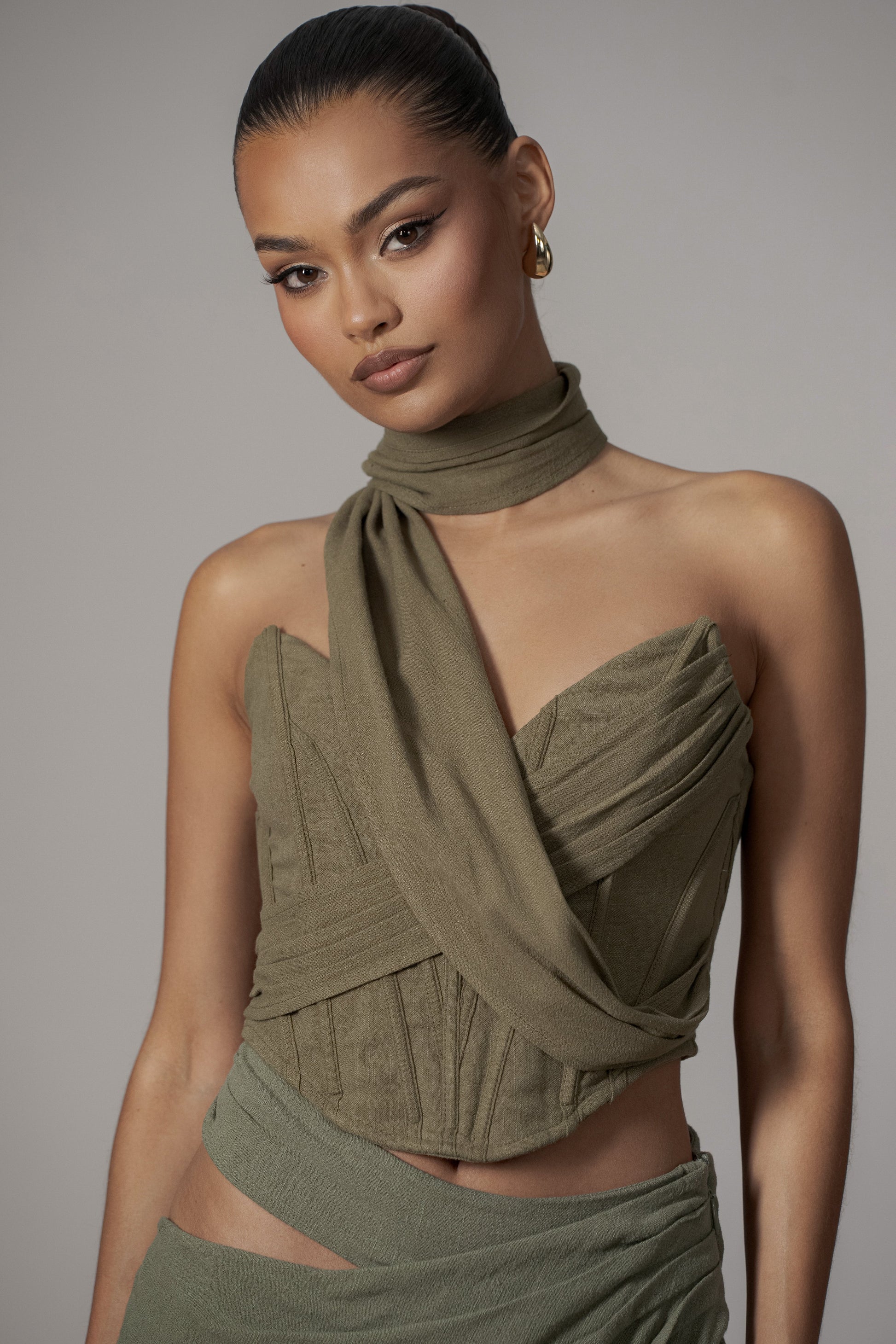Olive Coastal Bliss Linen Bustier JLUXLABEL