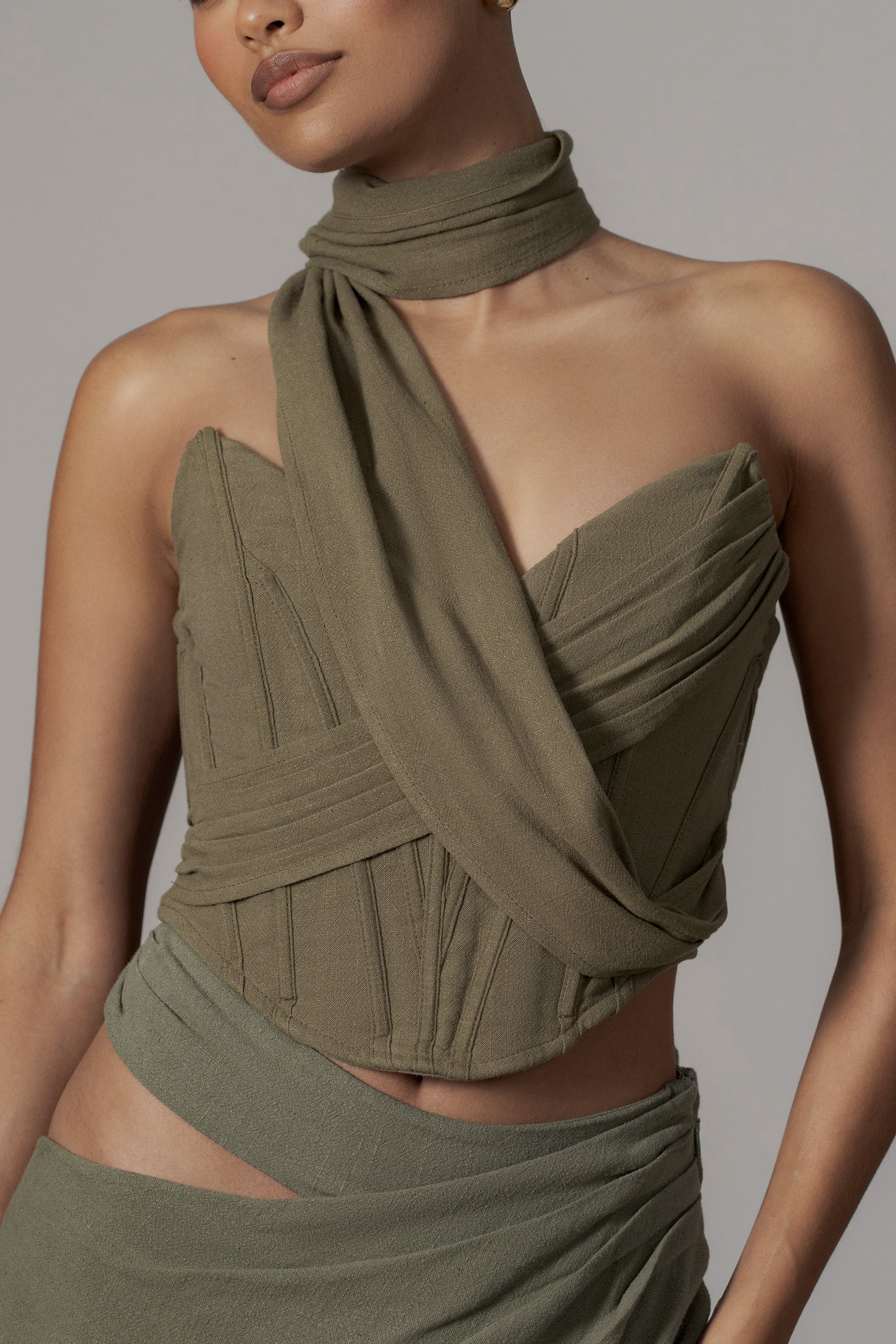 Olive Coastal Bliss Linen Bustier JLUXLABEL