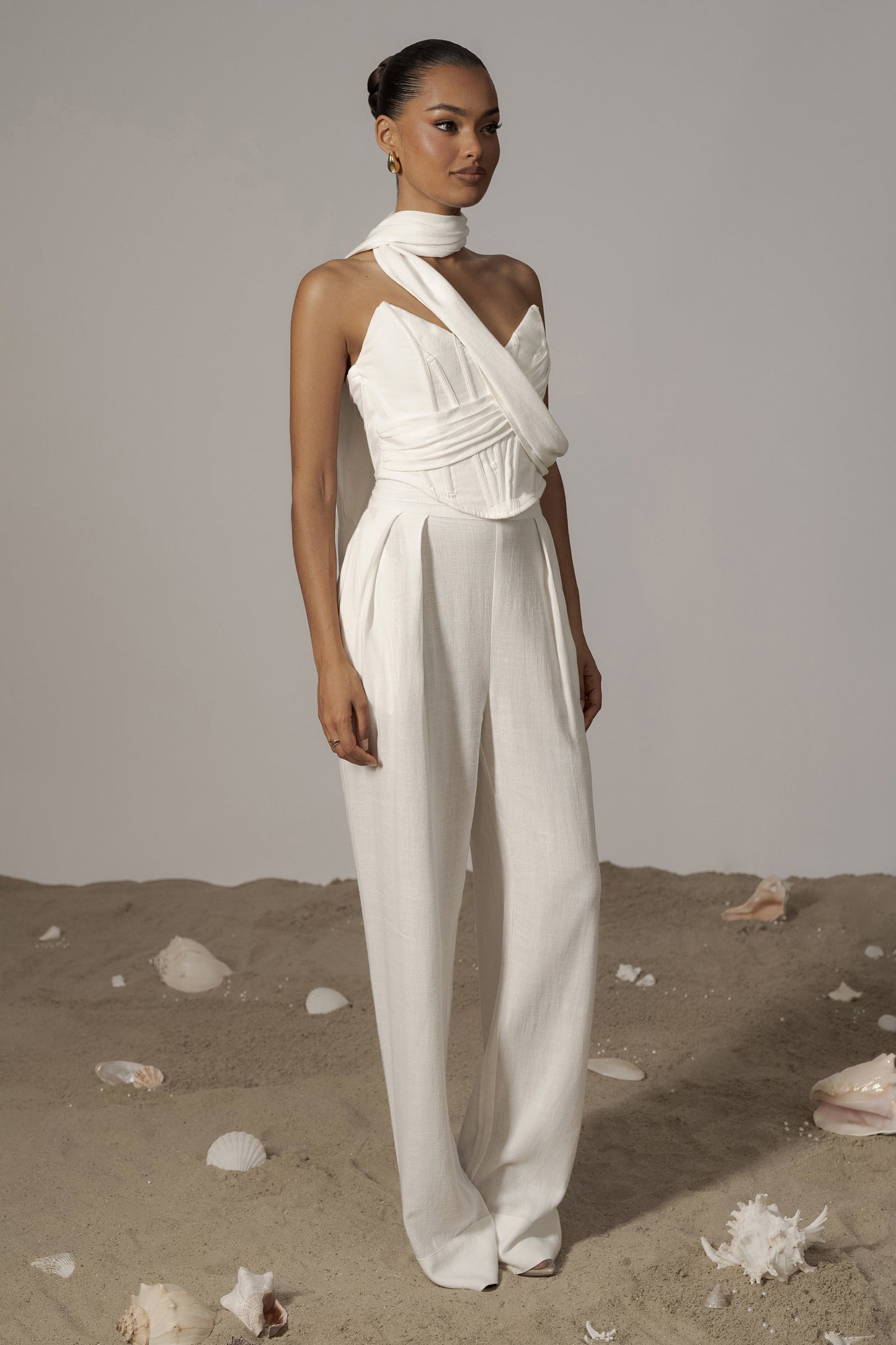 Ivory Coastal Bliss Linen Bustier JLUXLABEL