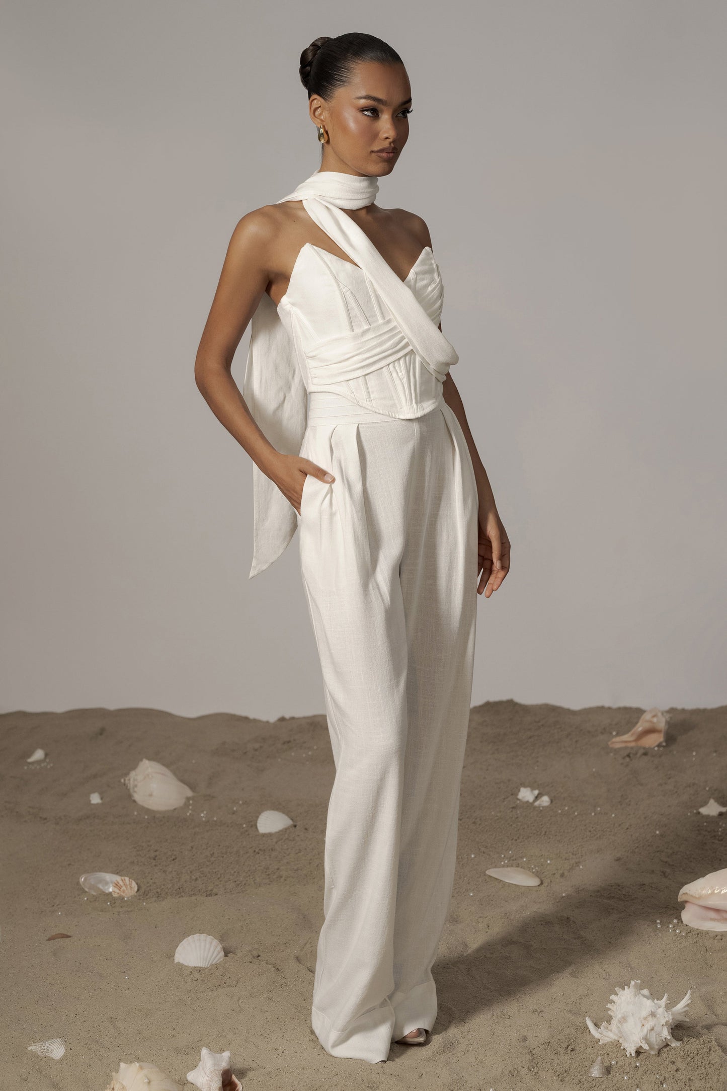 Ivory Coastal Bliss Linen Bustier JLUXLABEL