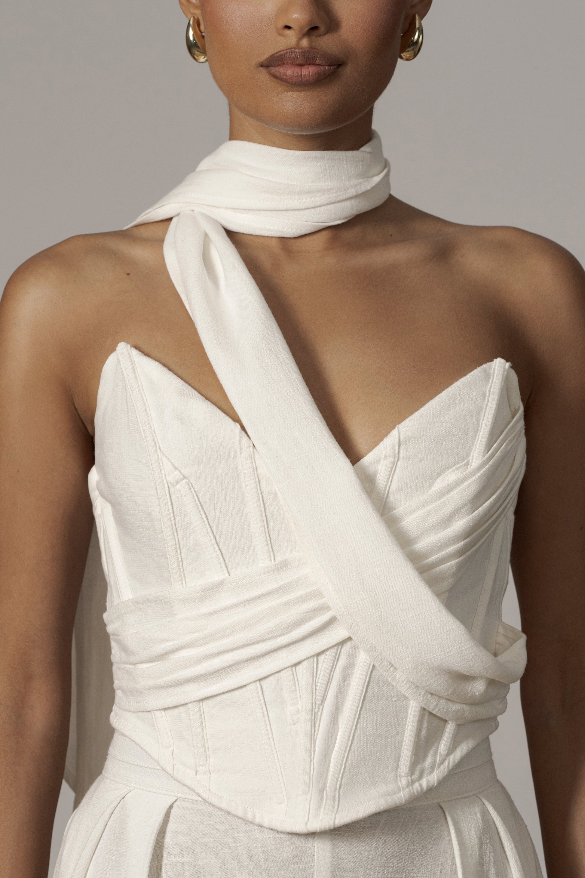 Ivory Coastal Bliss Linen Bustier JLUXLABEL