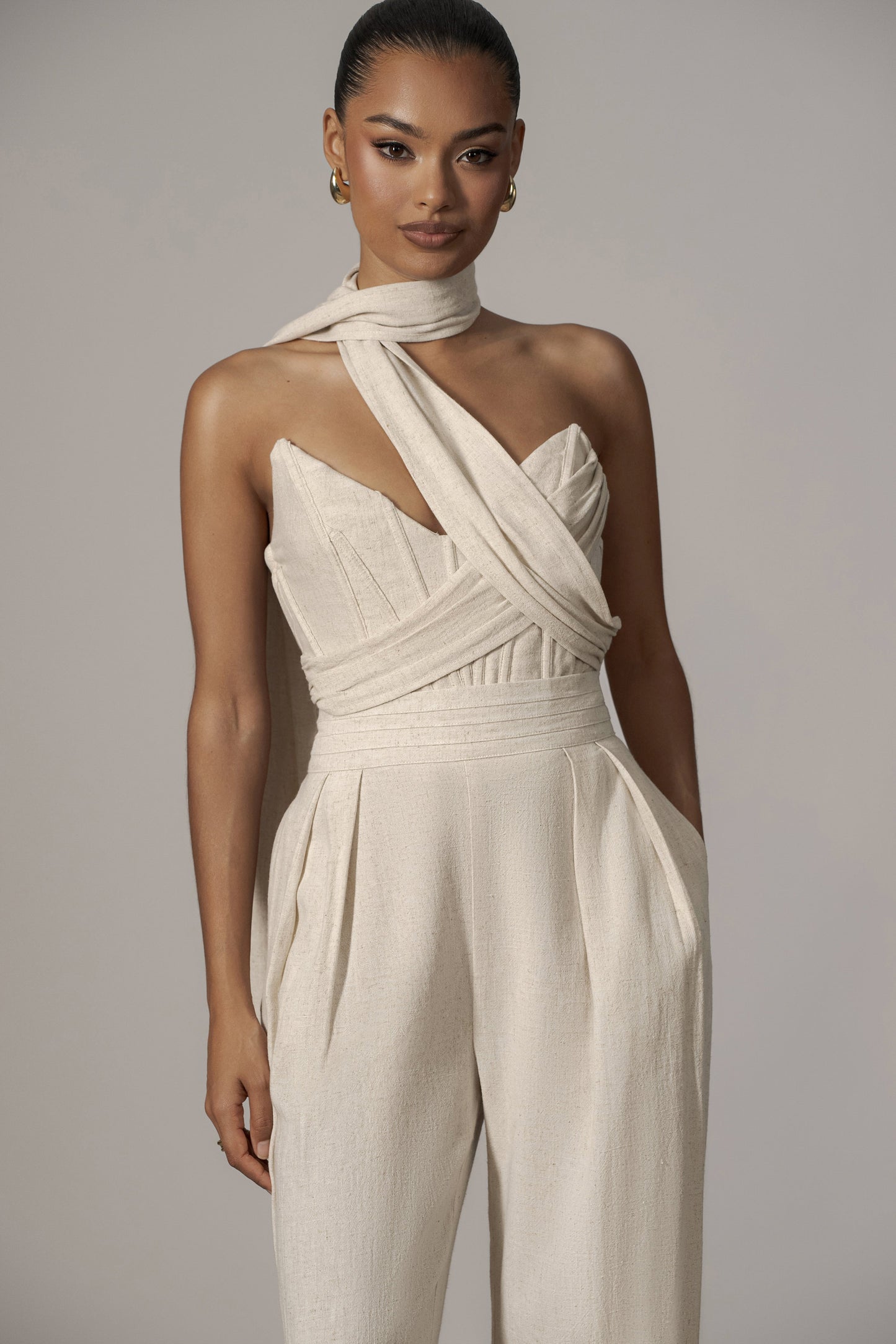 Natural Coastal Bliss Linen Bustier JLUXLABEL