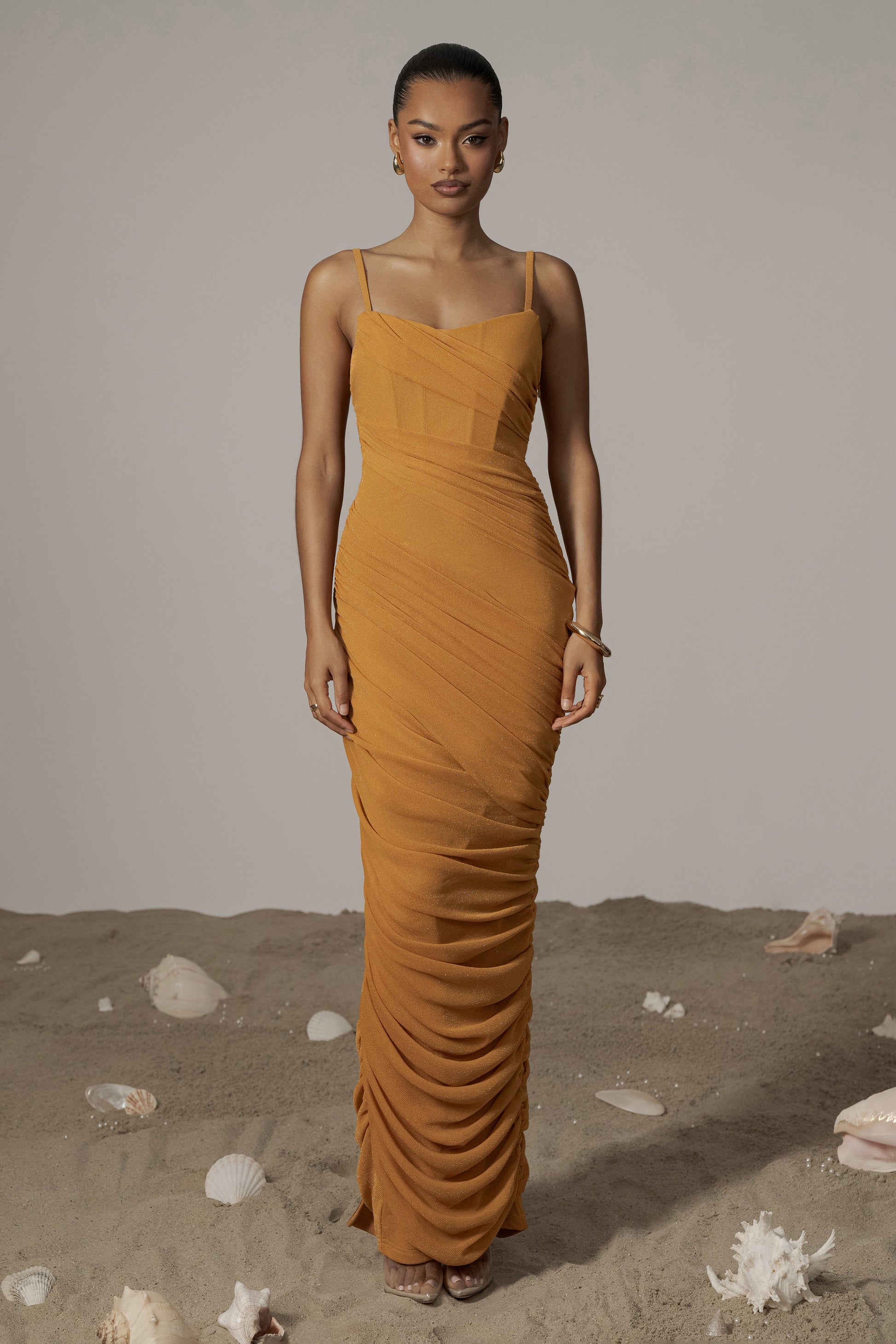 Yellow Catalina Lurex Knit Maxi Dress JLUXLABEL