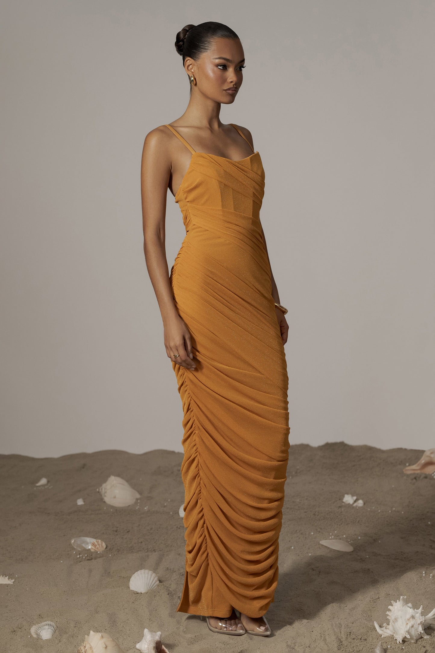 Yellow Catalina Lurex Knit Maxi Dress JLUXLABEL