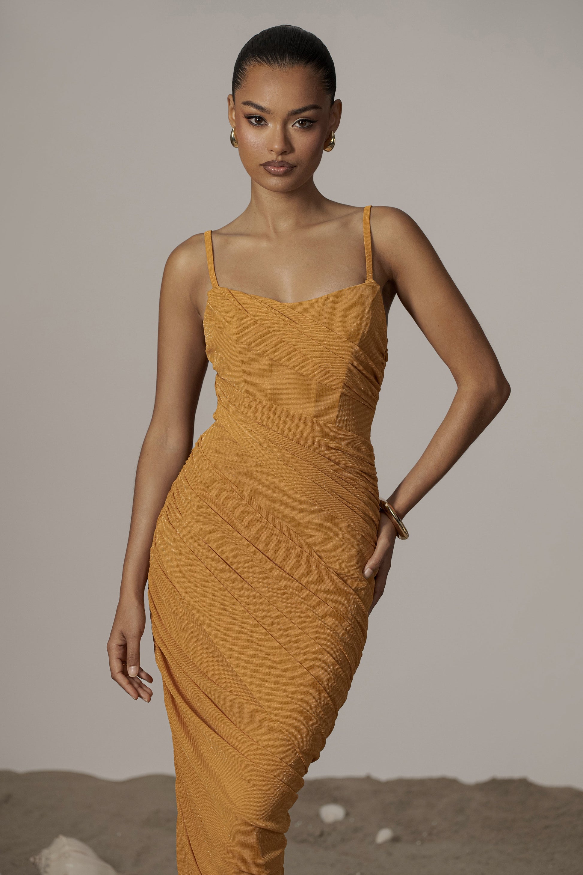 Yellow Catalina Lurex Knit Maxi Dress JLUXLABEL
