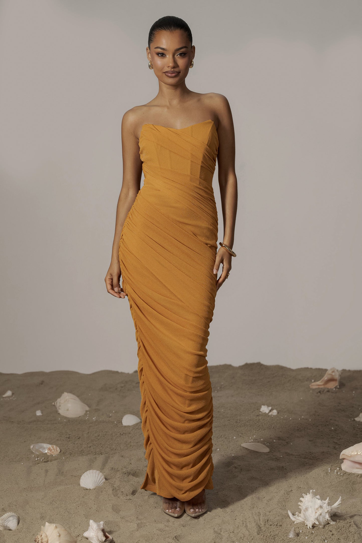 Yellow Catalina Lurex Knit Maxi Dress JLUXLABEL