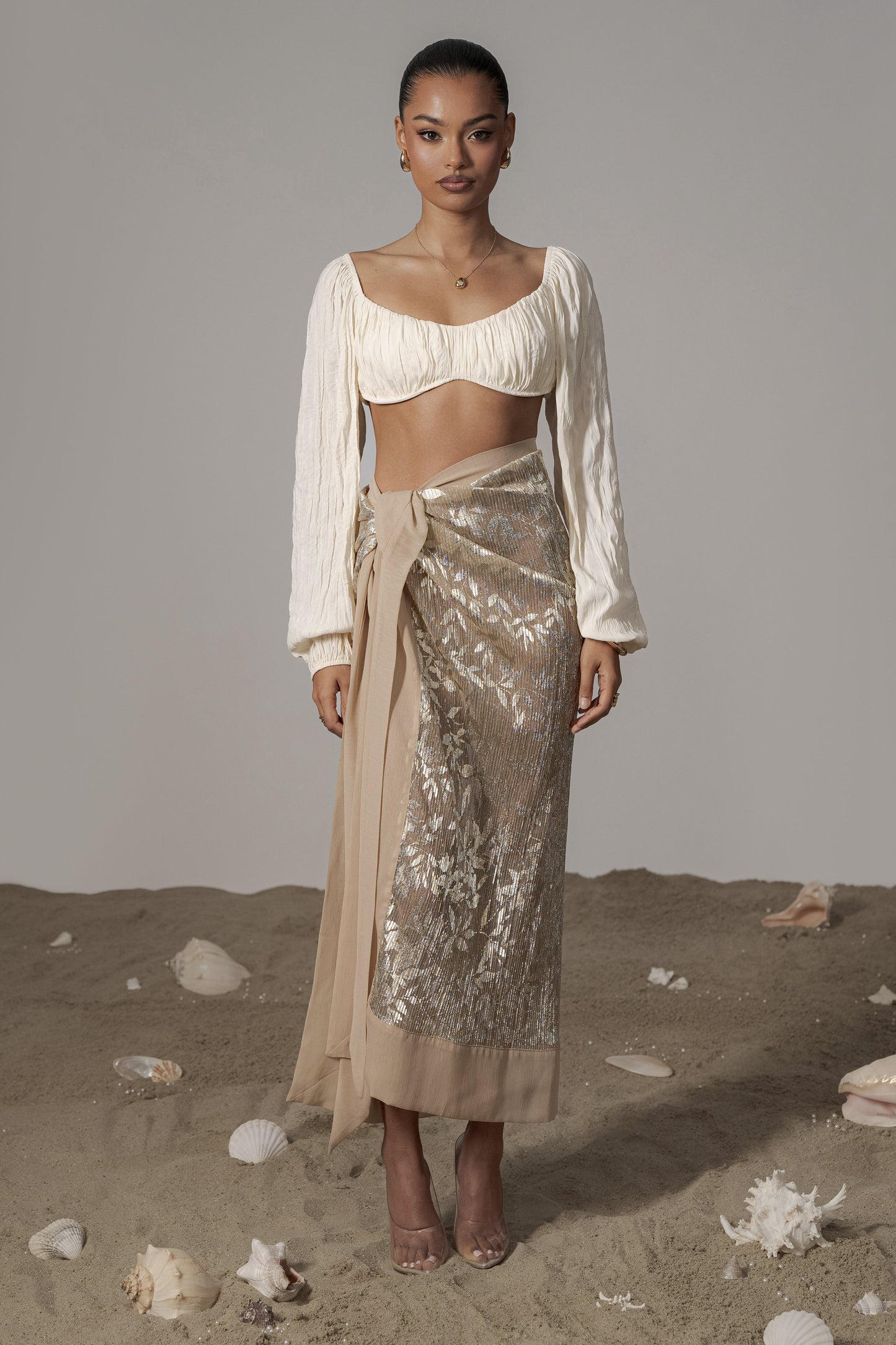 Gold Positano Printed Sarong Skirt JLUXLABEL