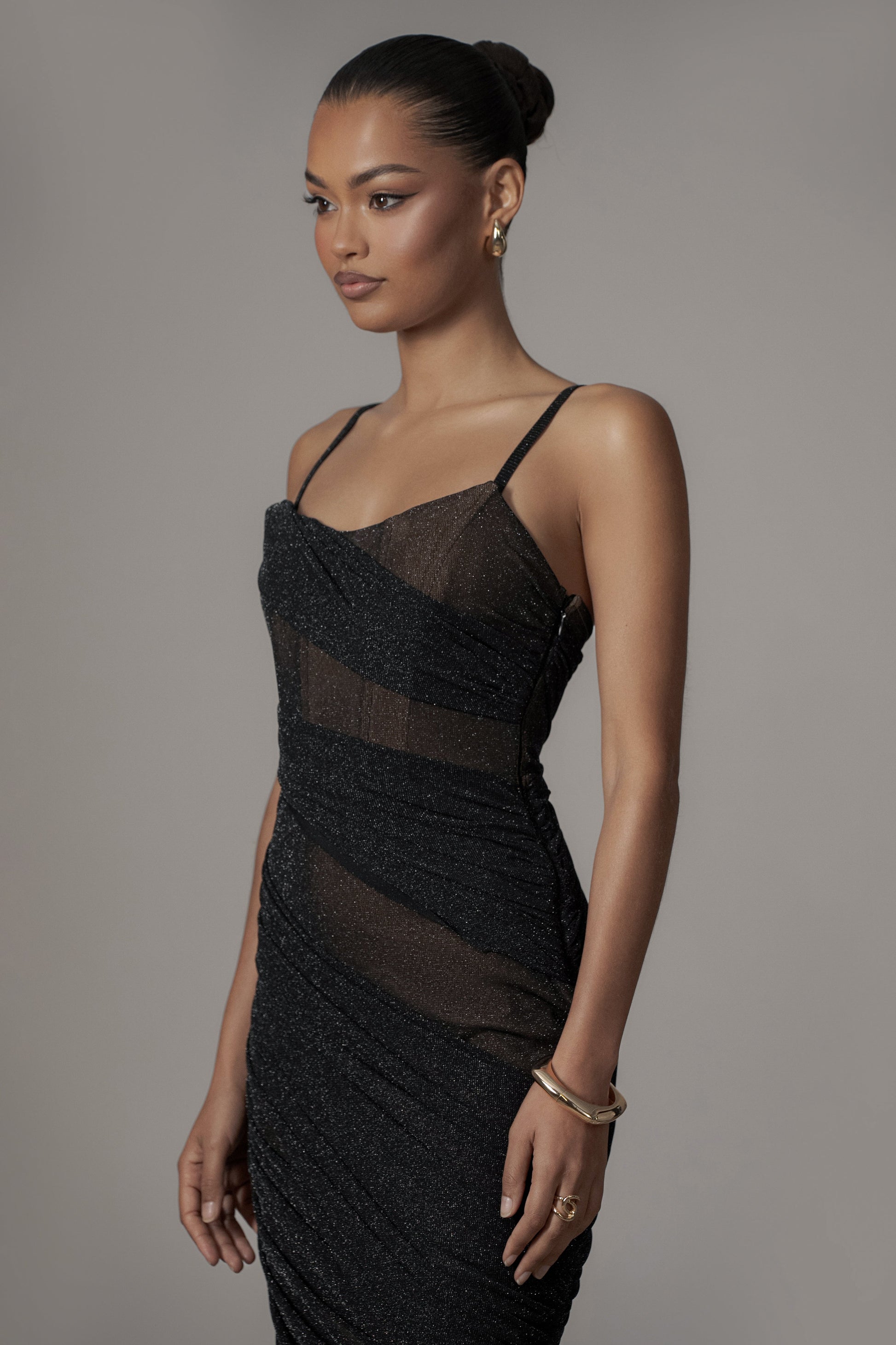Black Catalina Lurex Knit Maxi Dress JLUXLABEL