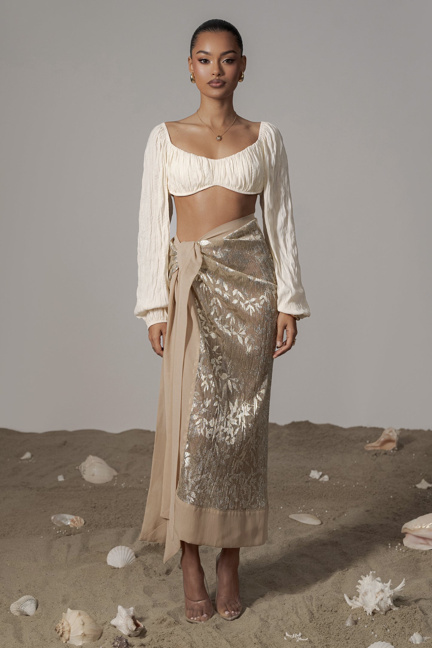 Gold Positano Printed Sarong Skirt JLUXLABEL