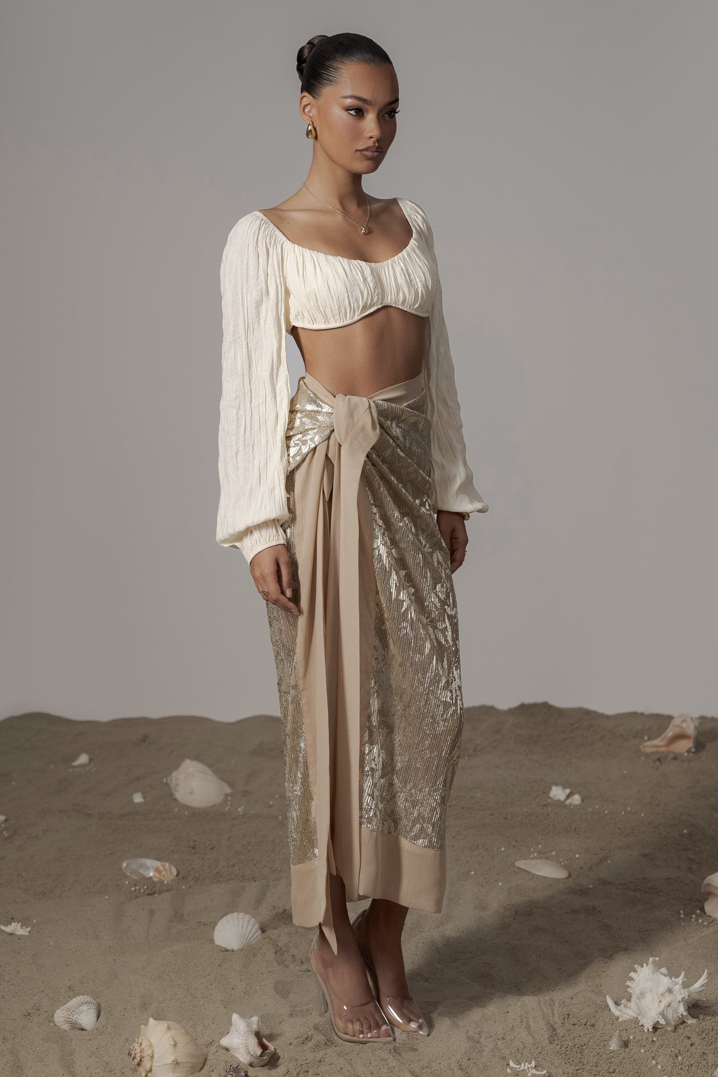 Gold Positano Printed Sarong Skirt JLUXLABEL