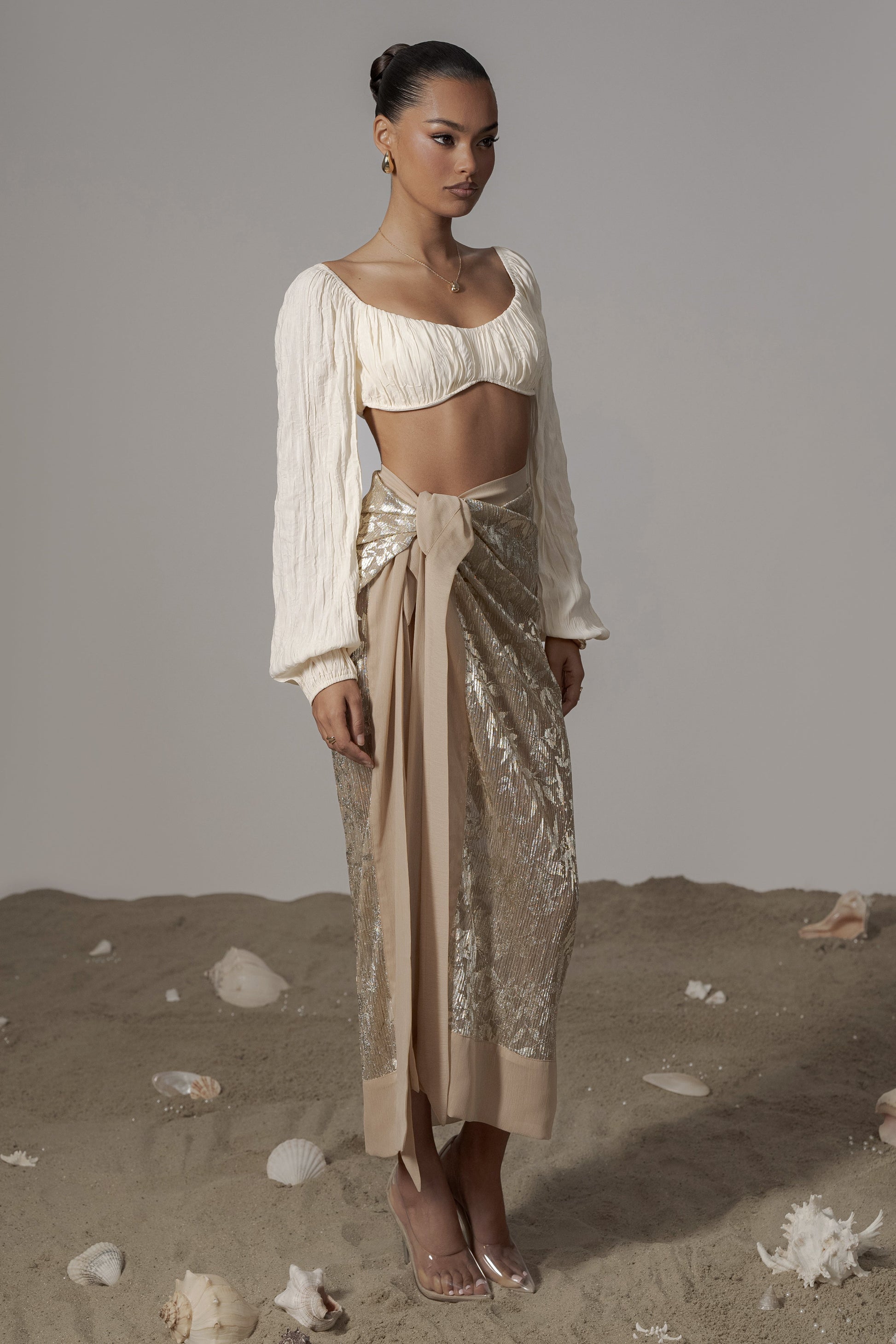 Gold Positano Printed Sarong Skirt JLUXLABEL