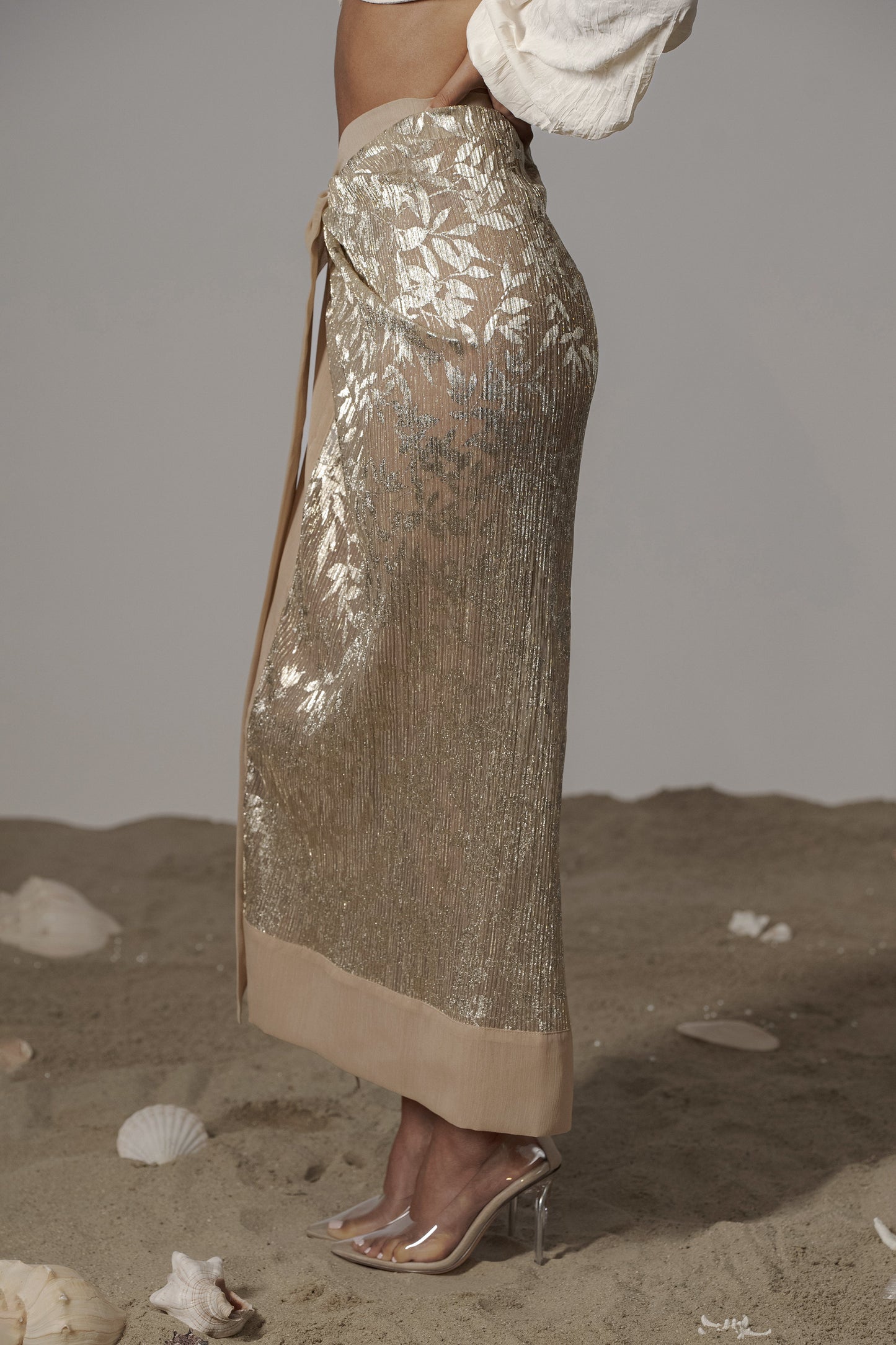 Gold Positano Printed Sarong Skirt JLUXLABEL