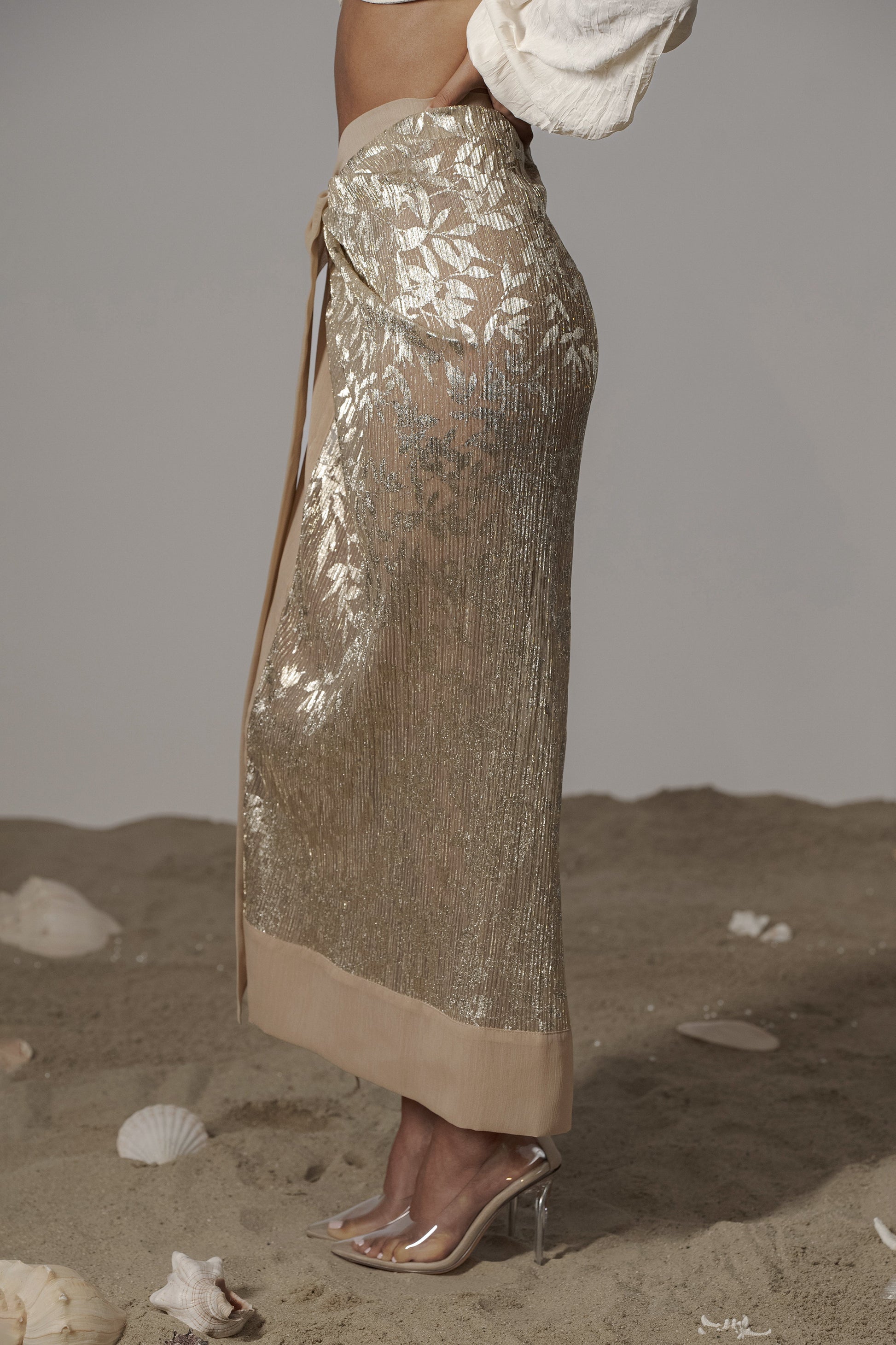 Gold Positano Printed Sarong Skirt JLUXLABEL