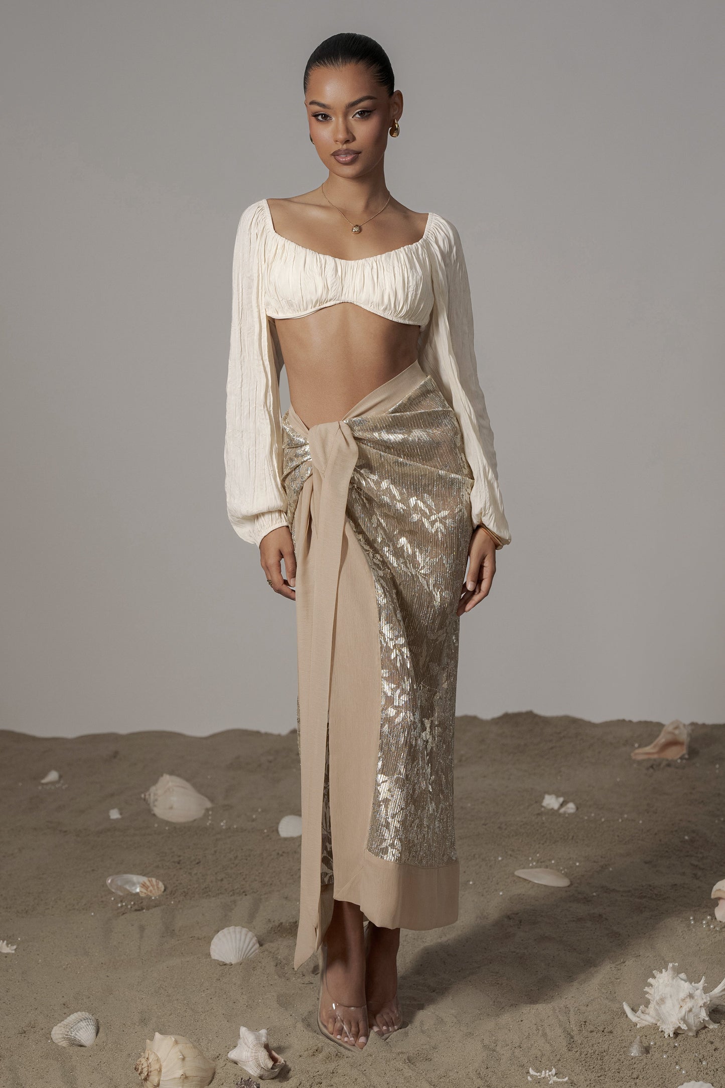 Gold Positano Printed Sarong Skirt JLUXLABEL
