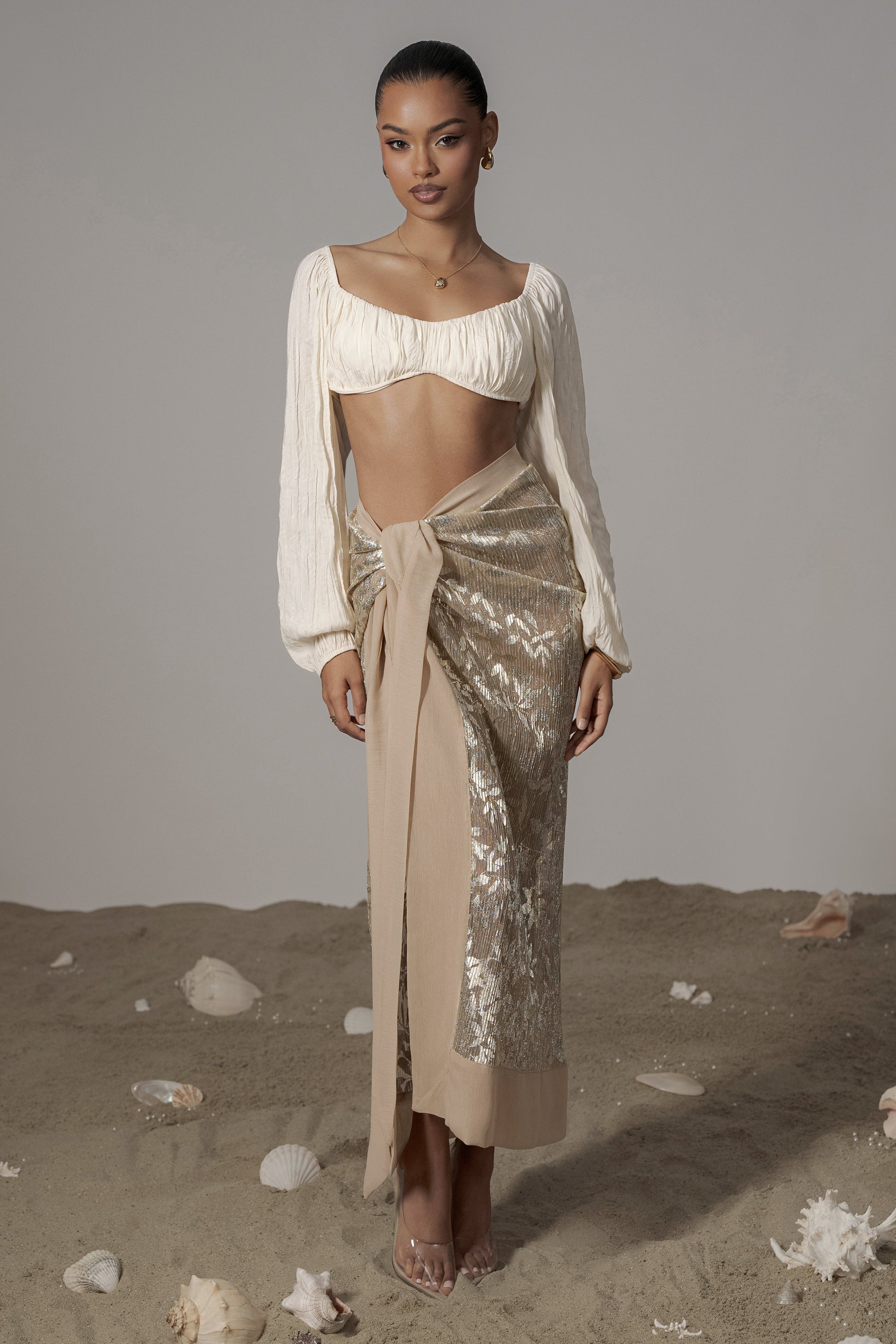 Gold Positano Printed Sarong Skirt JLUXLABEL
